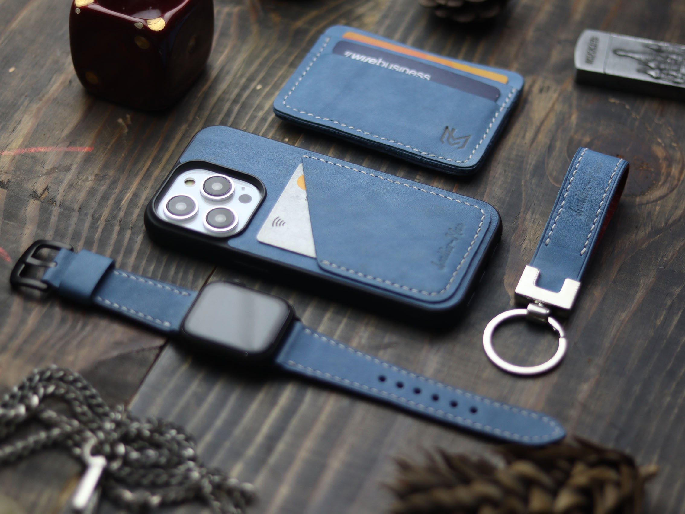 CAROLINE BLUE LEATHER WALLET PHONE CASE
