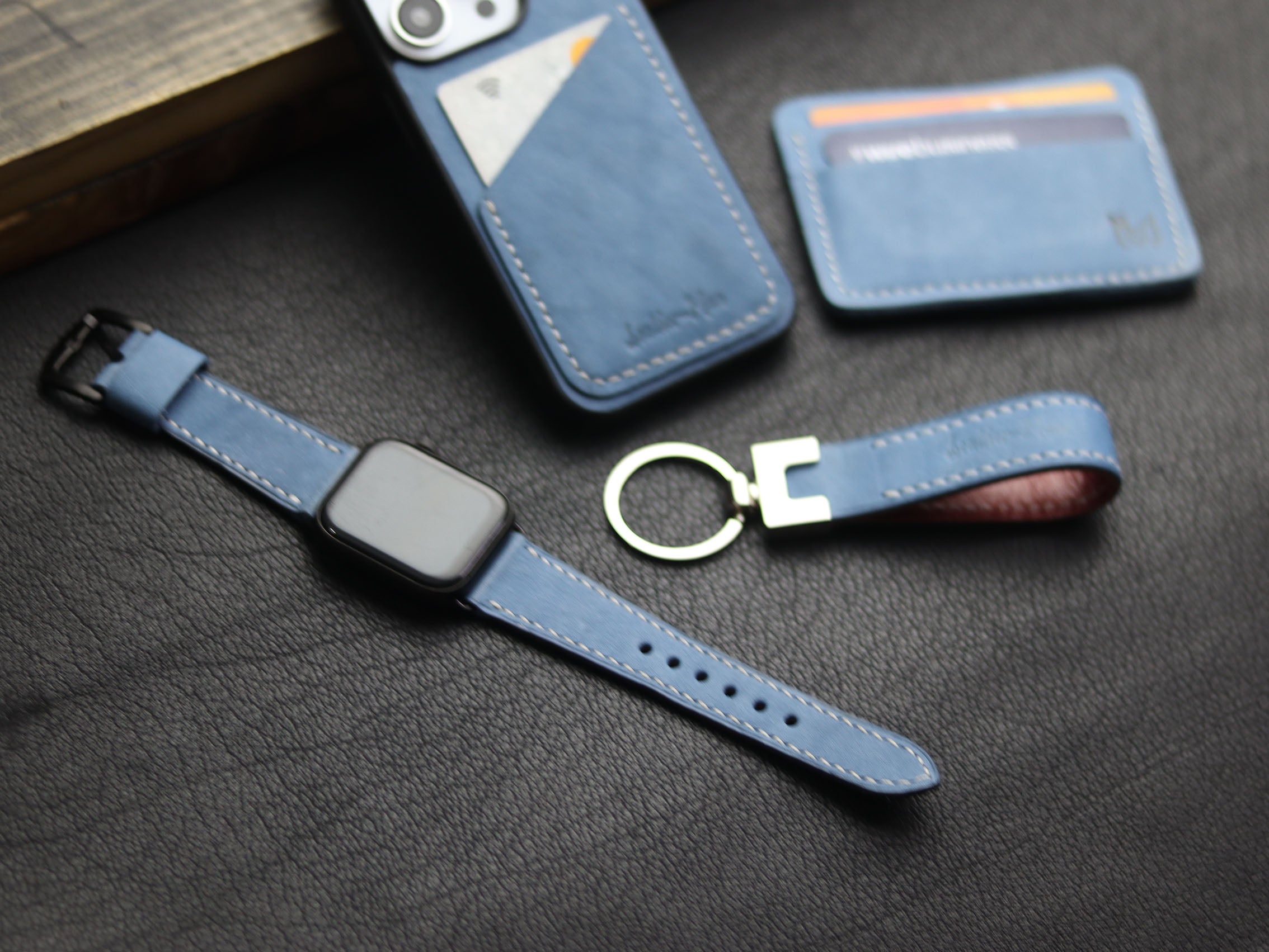 CAROLINE BLUE LEATHER WALLET PHONE CASE