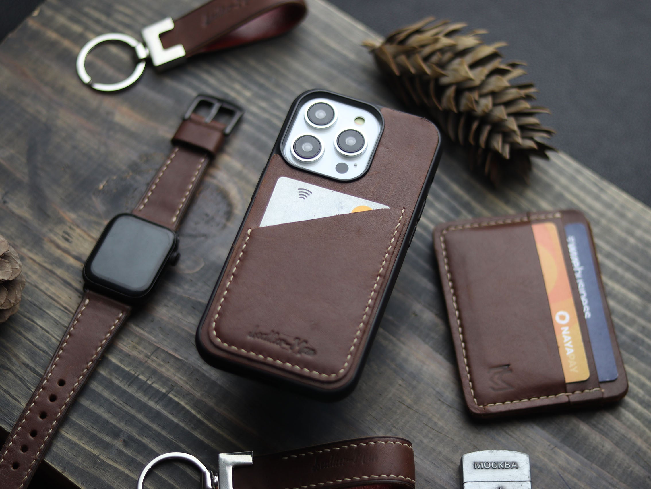 CHESTNUT BROWN LEATHER WALLET PHONE CASE