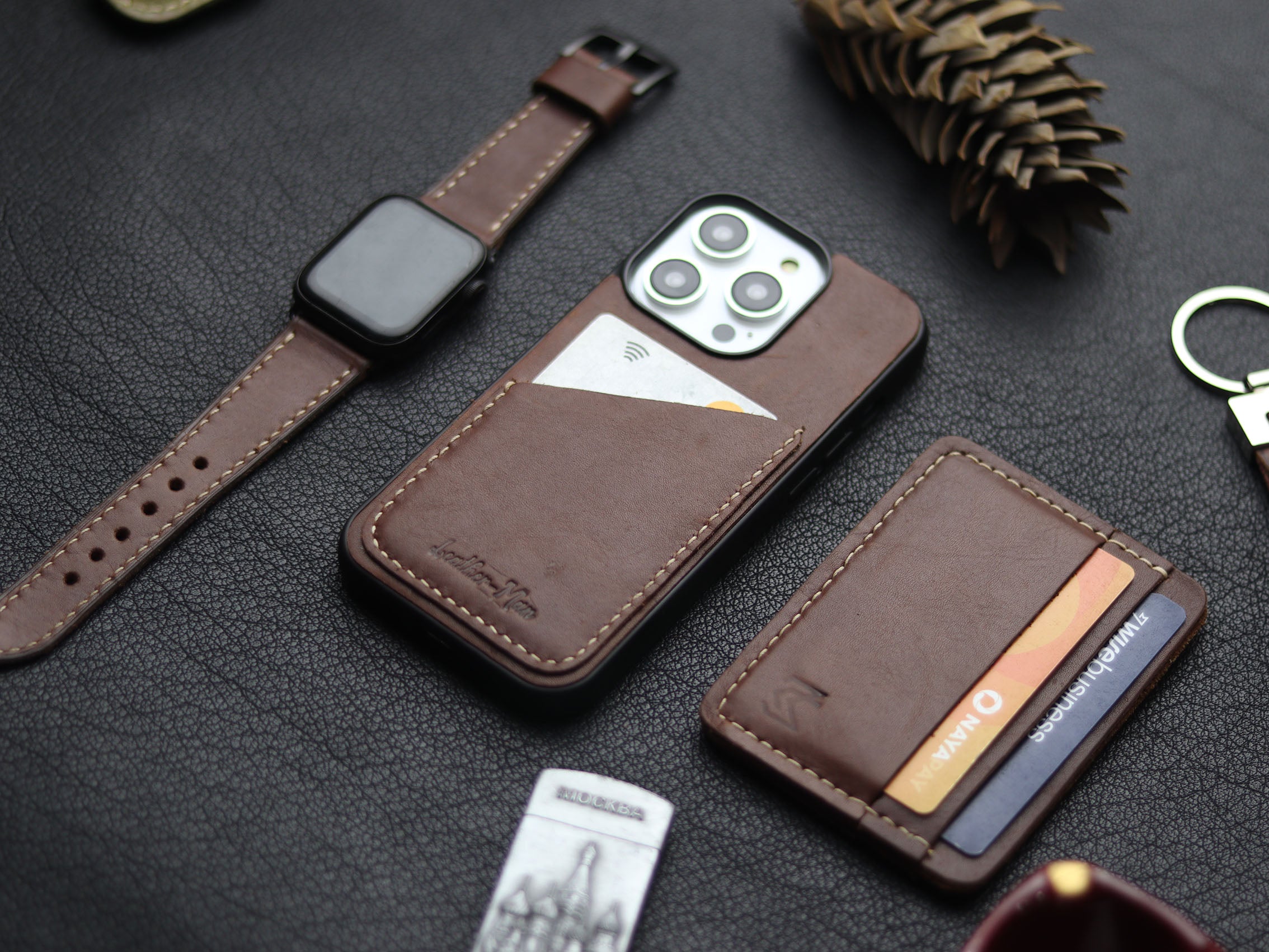 CHESTNUT BROWN LEATHER WALLET PHONE CASE
