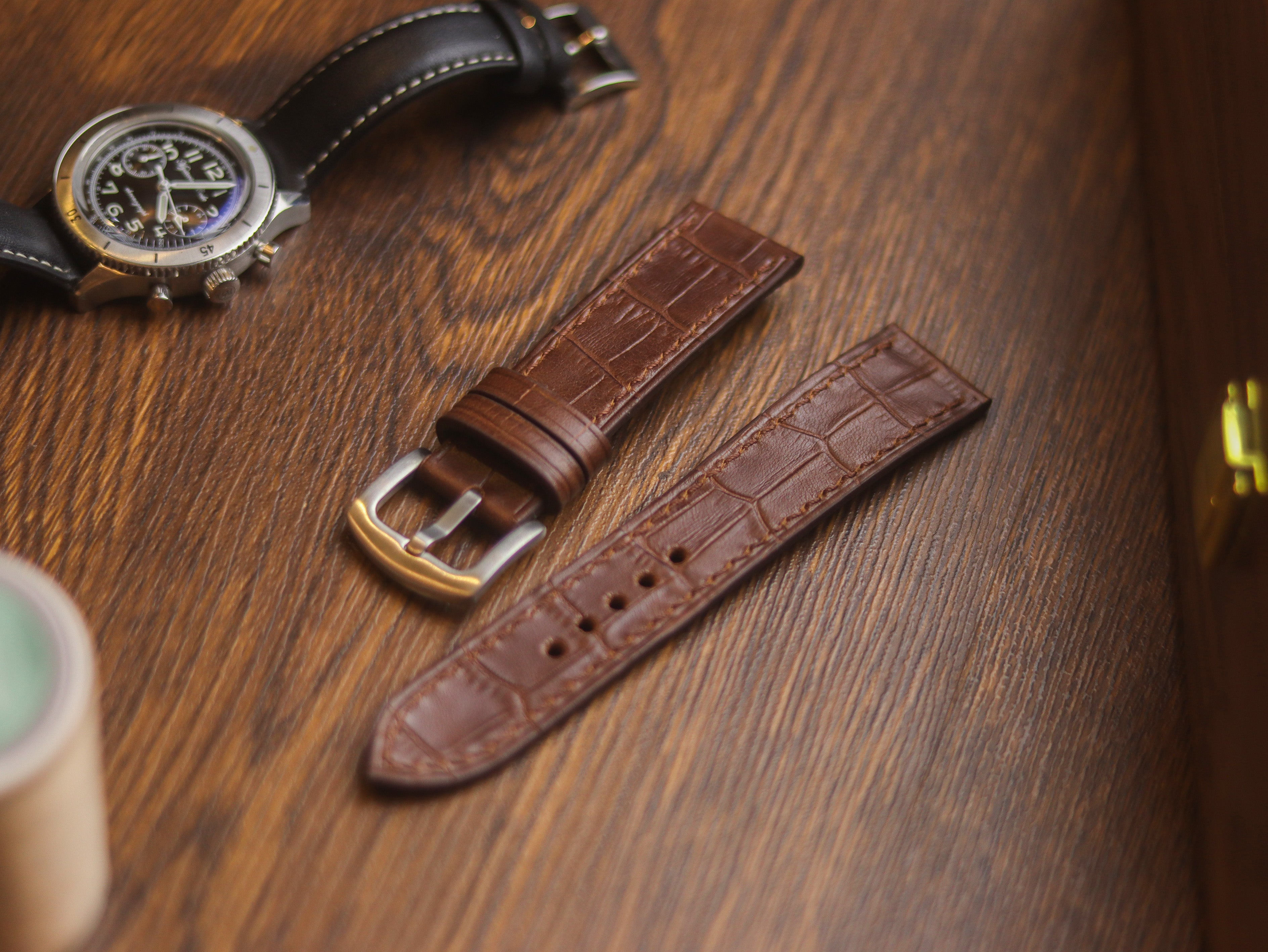 BROWN CROCO HAND-CRAFTED WATCH STRAPS - FULL STITCHED
