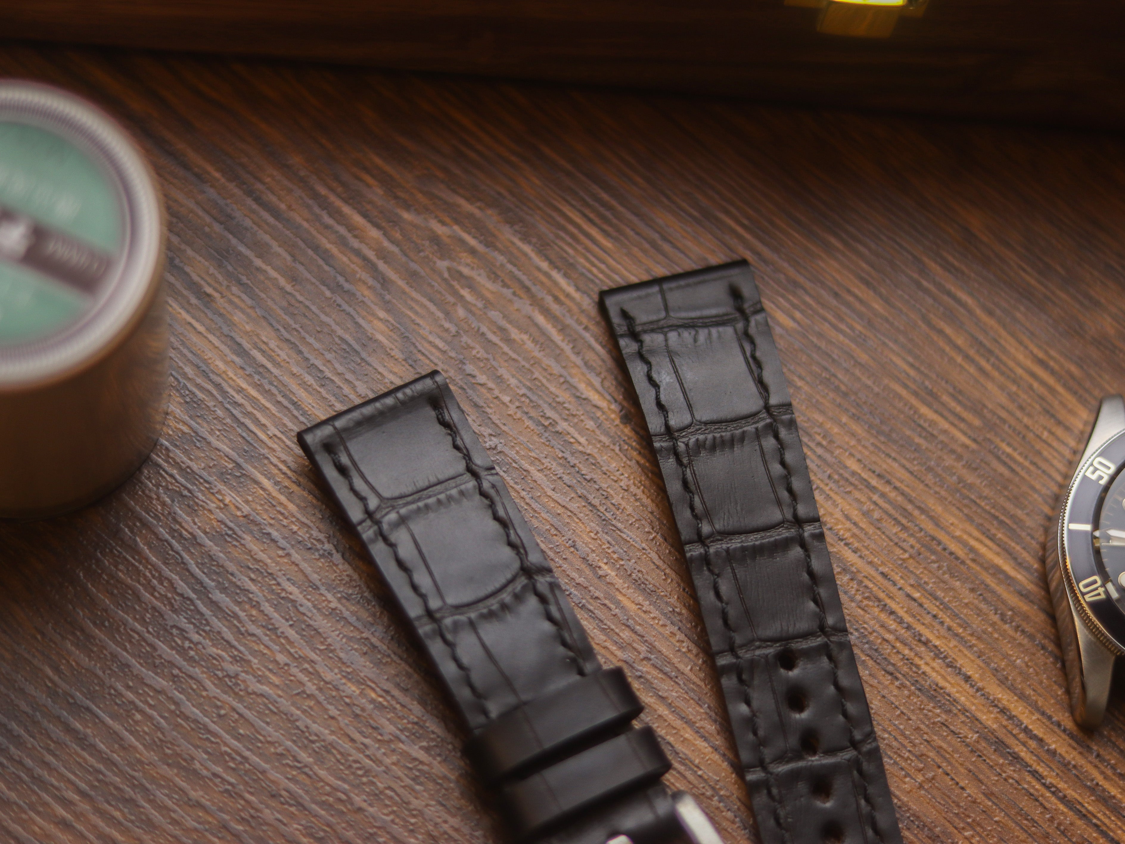 BLACK CROCO HAND-CRAFTED WATCH STRAPS - FULL STITCHED