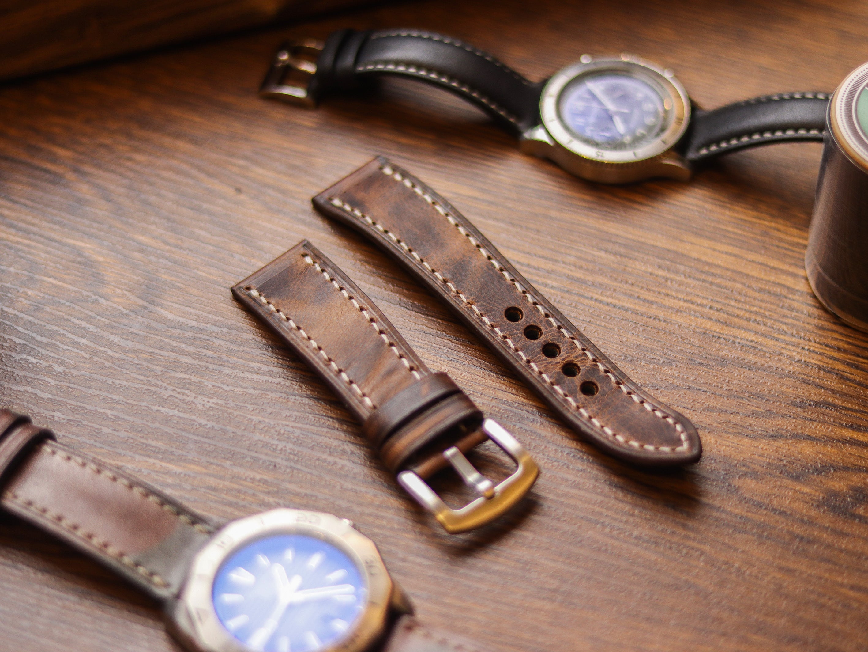 CRAZY BROWN HAND-CRAFTED WATCH STRAPS - FULL STITCHED