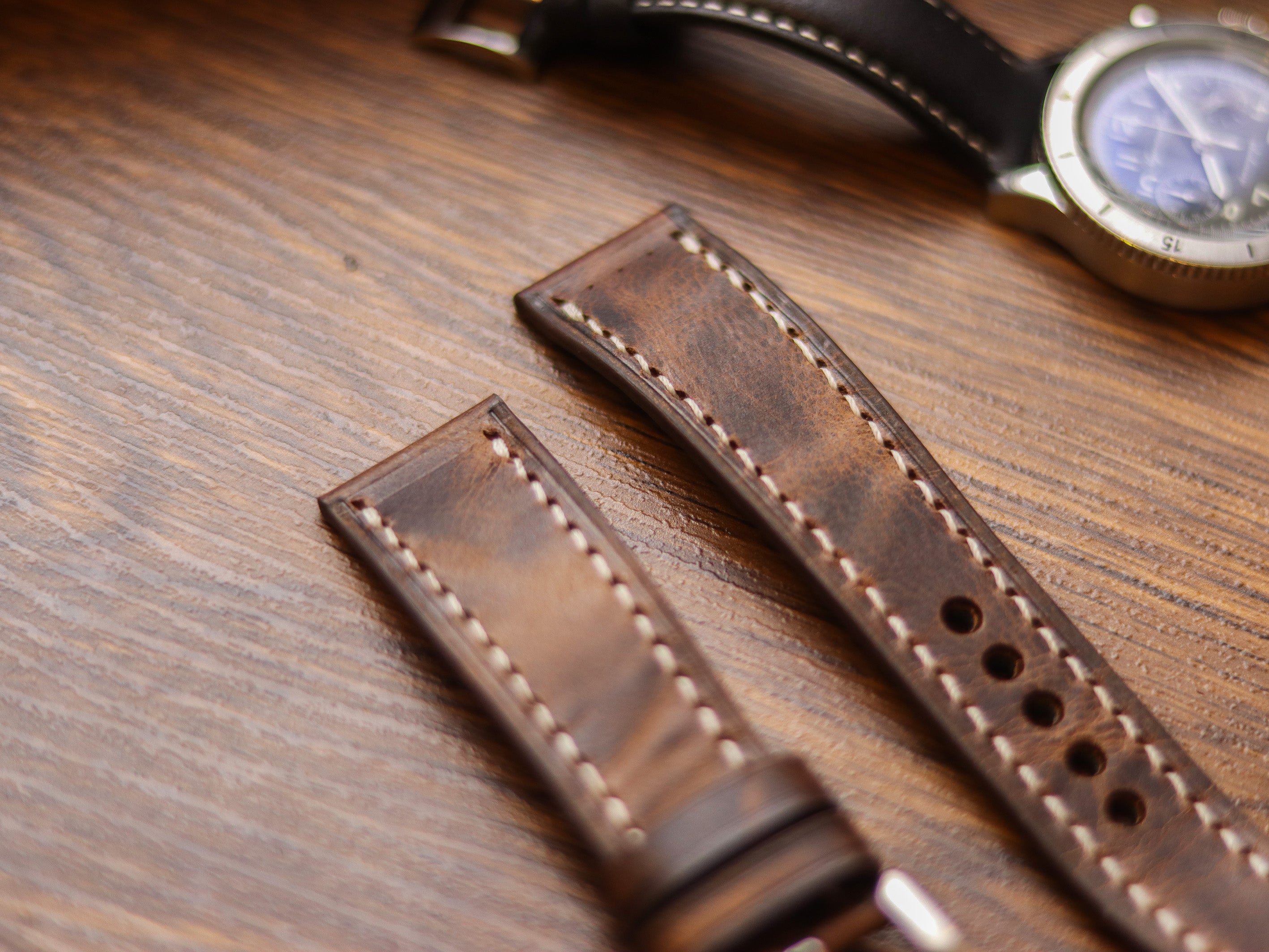 CRAZY BROWN HAND-CRAFTED WATCH STRAPS - FULL STITCHED