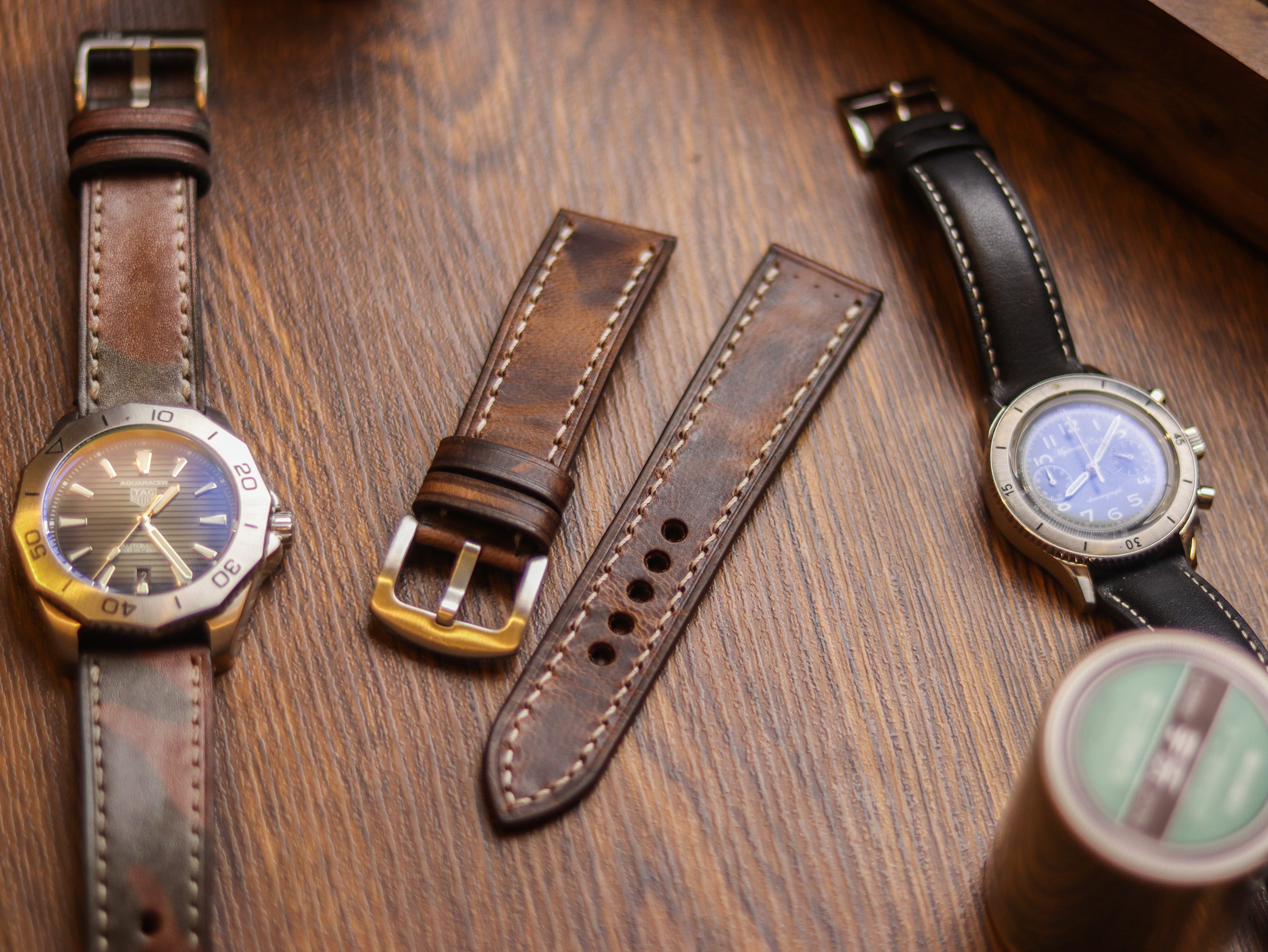 CRAZY BROWN HAND-CRAFTED WATCH STRAPS - FULL STITCHED