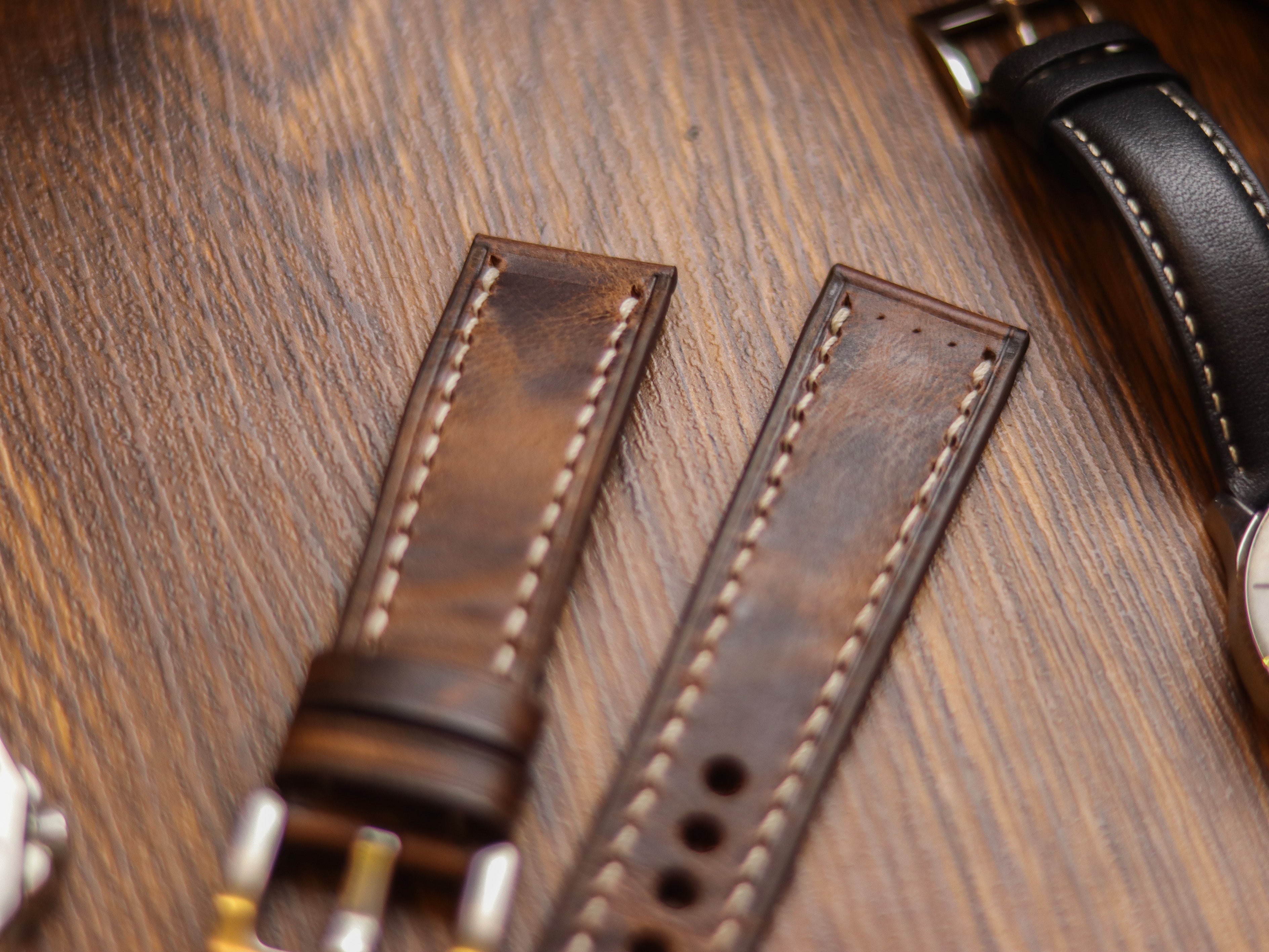 CRAZY BROWN HAND-CRAFTED WATCH STRAPS - FULL STITCHED