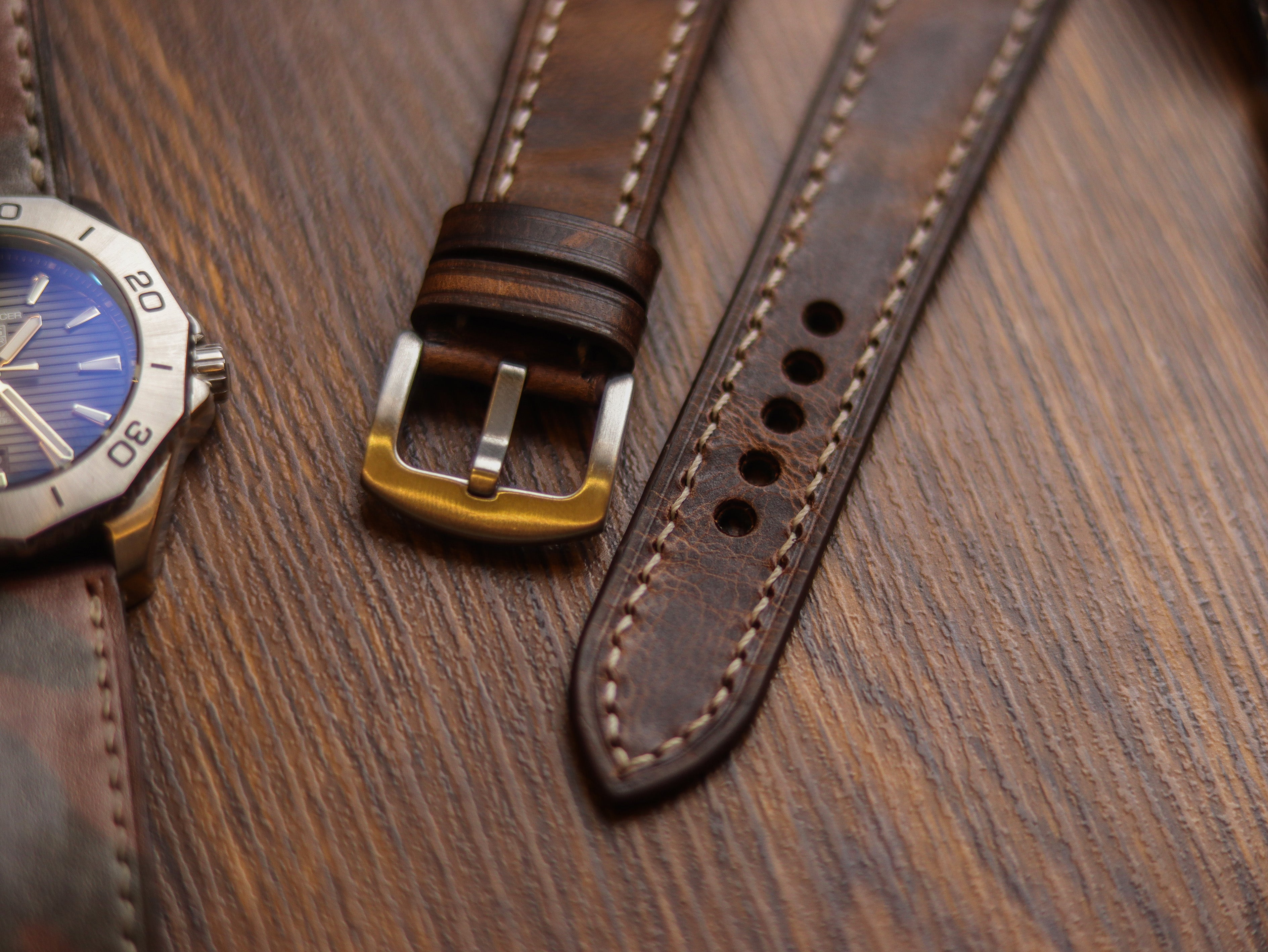 CRAZY BROWN HAND-CRAFTED WATCH STRAPS - FULL STITCHED