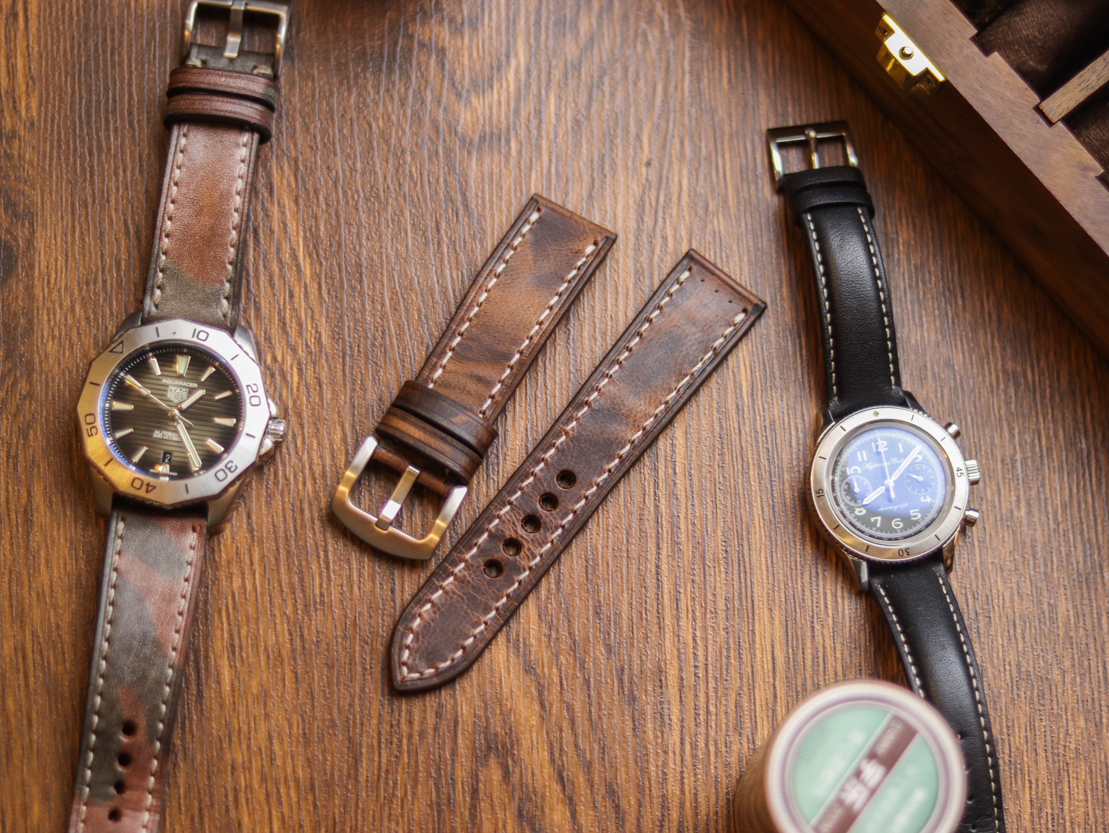 CRAZY BROWN HAND-CRAFTED WATCH STRAPS - FULL STITCHED