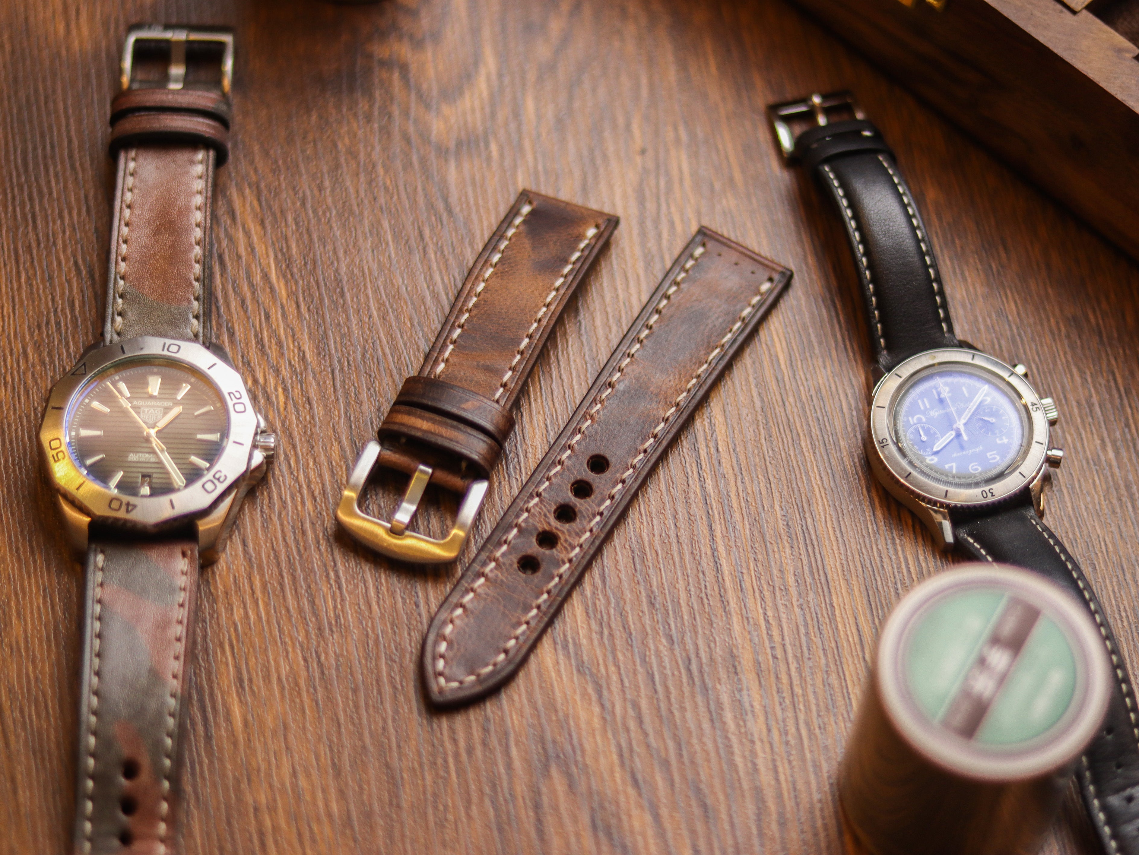 CRAZY BROWN HAND-CRAFTED WATCH STRAPS - FULL STITCHED