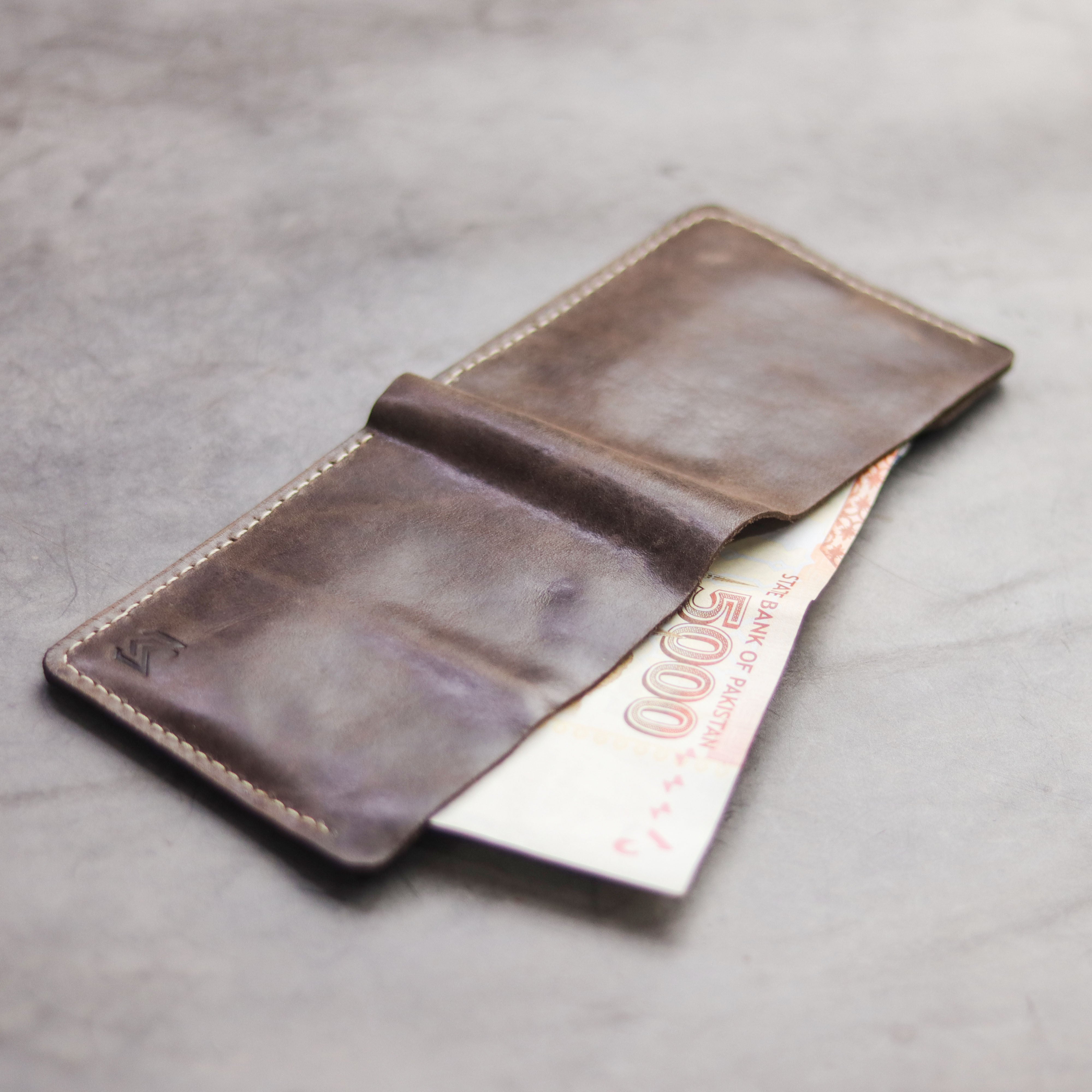 "MAXIMUS" BI-FOLD WALLET - WALNUT BROWN, RED & DEEP BLUE