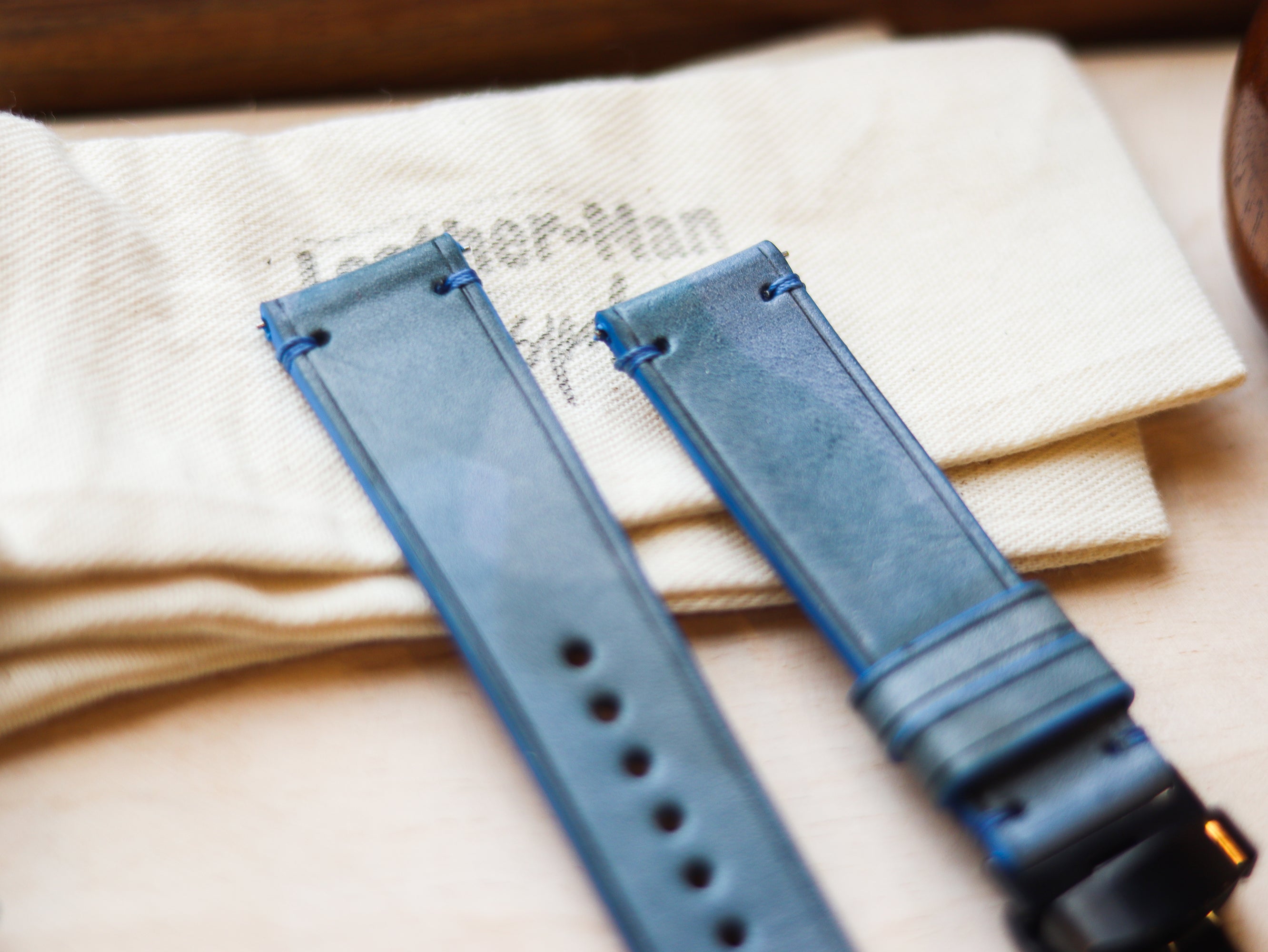 ITALIAN WAXED CAMOUFLAGE HAND-CRAFTED STRAPS MINIMAL STITCHED - ARCTIC BLUE