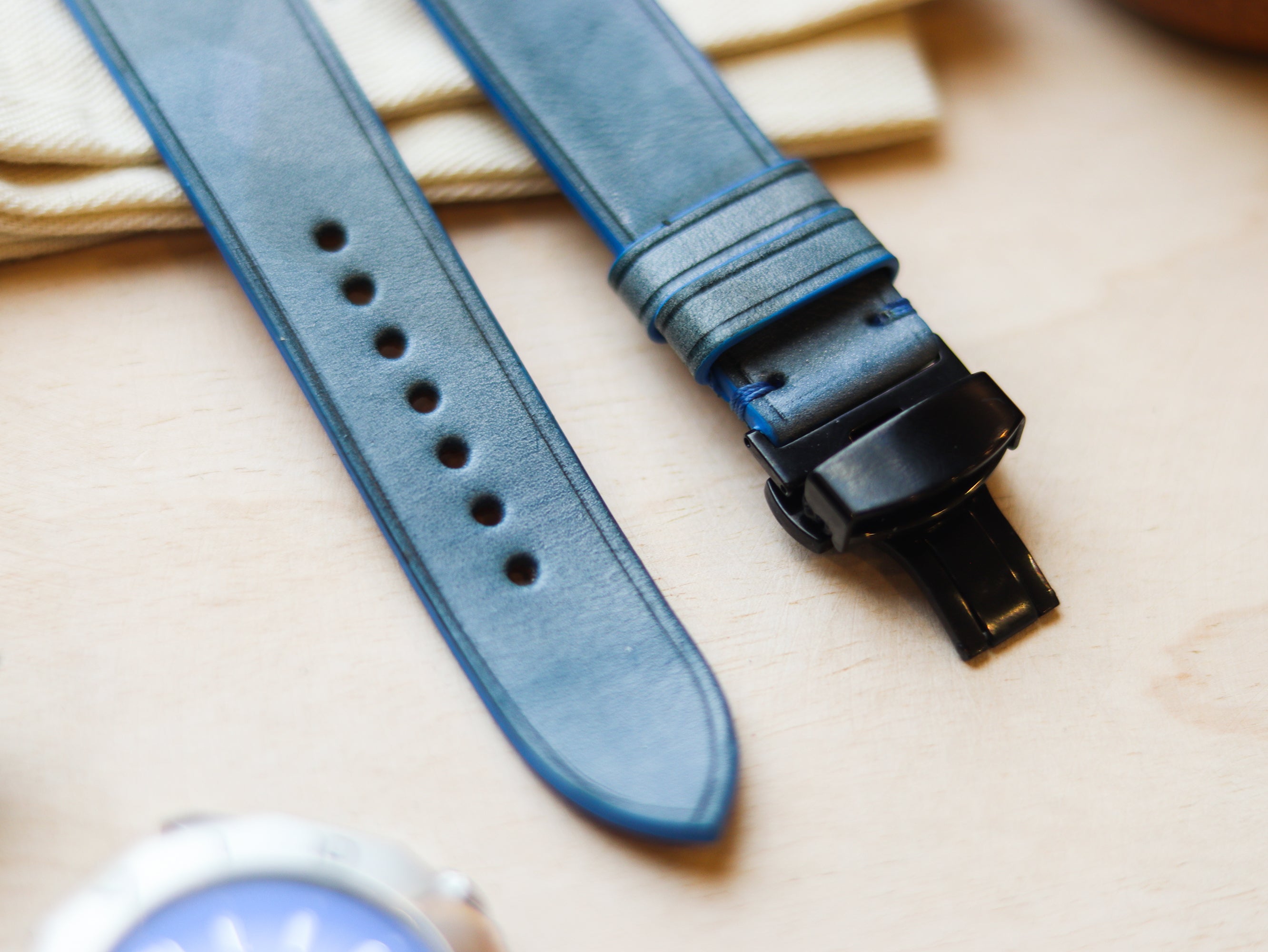ITALIAN WAXED CAMOUFLAGE HAND-CRAFTED STRAPS MINIMAL STITCHED - ARCTIC BLUE