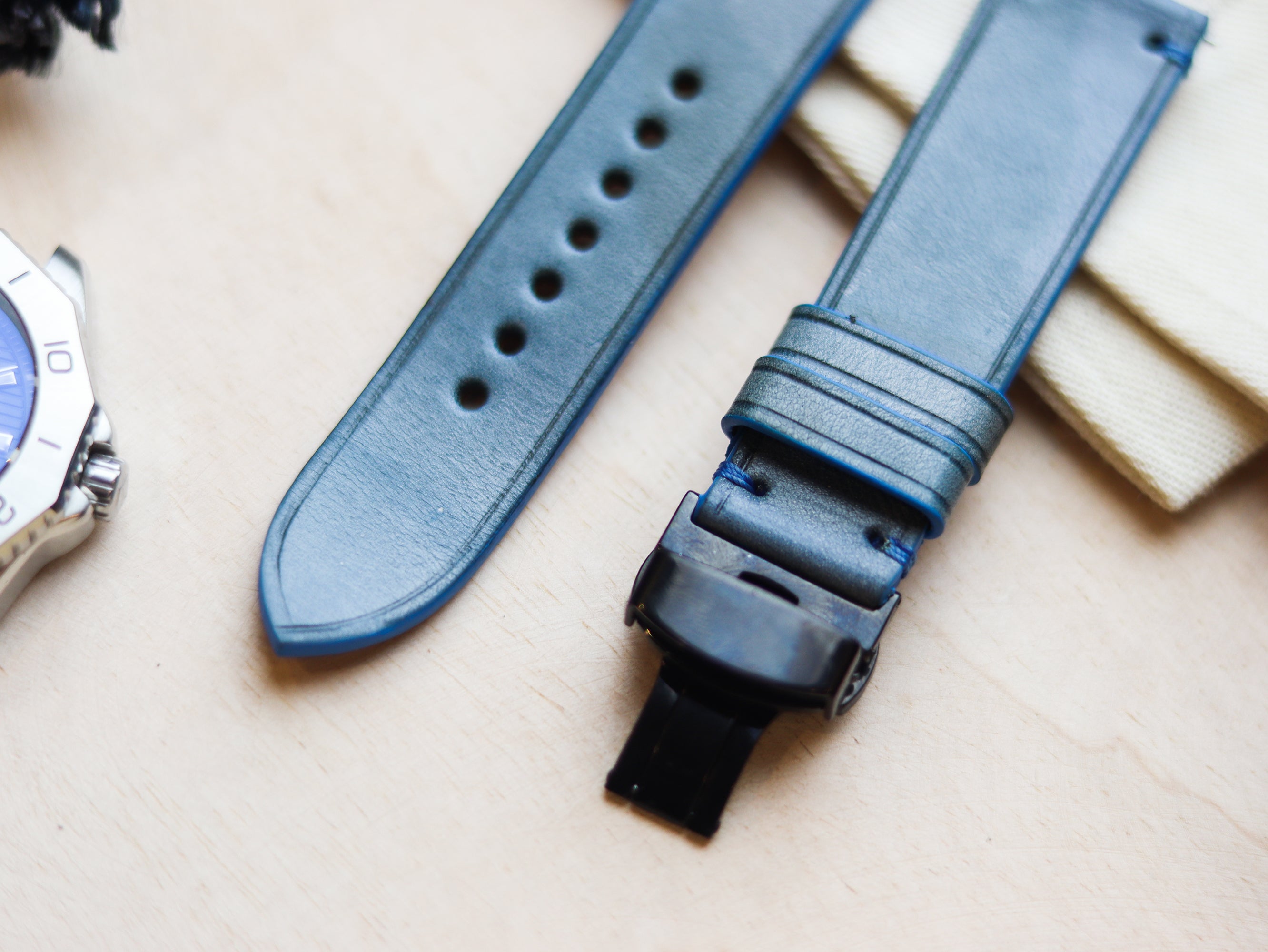 ITALIAN WAXED CAMOUFLAGE HAND-CRAFTED STRAPS MINIMAL STITCHED - ARCTIC BLUE