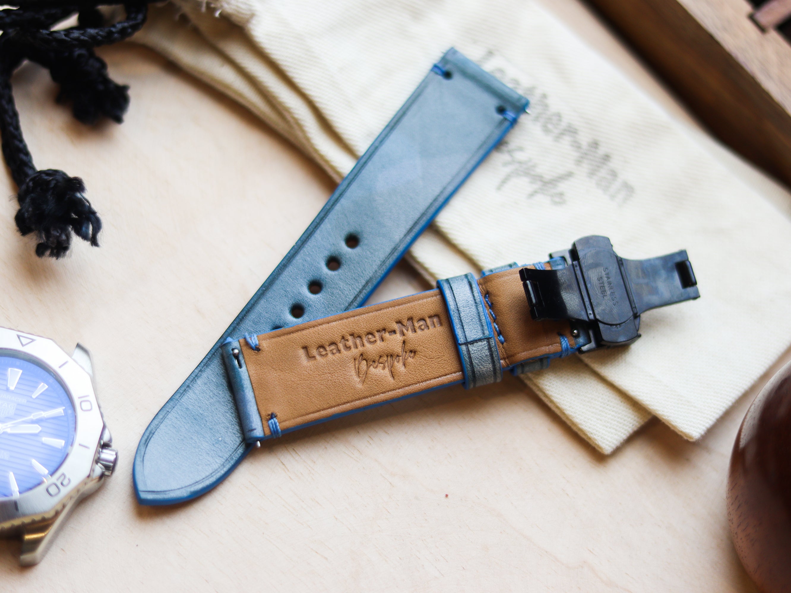 ITALIAN WAXED CAMOUFLAGE HAND-CRAFTED STRAPS MINIMAL STITCHED - ARCTIC BLUE