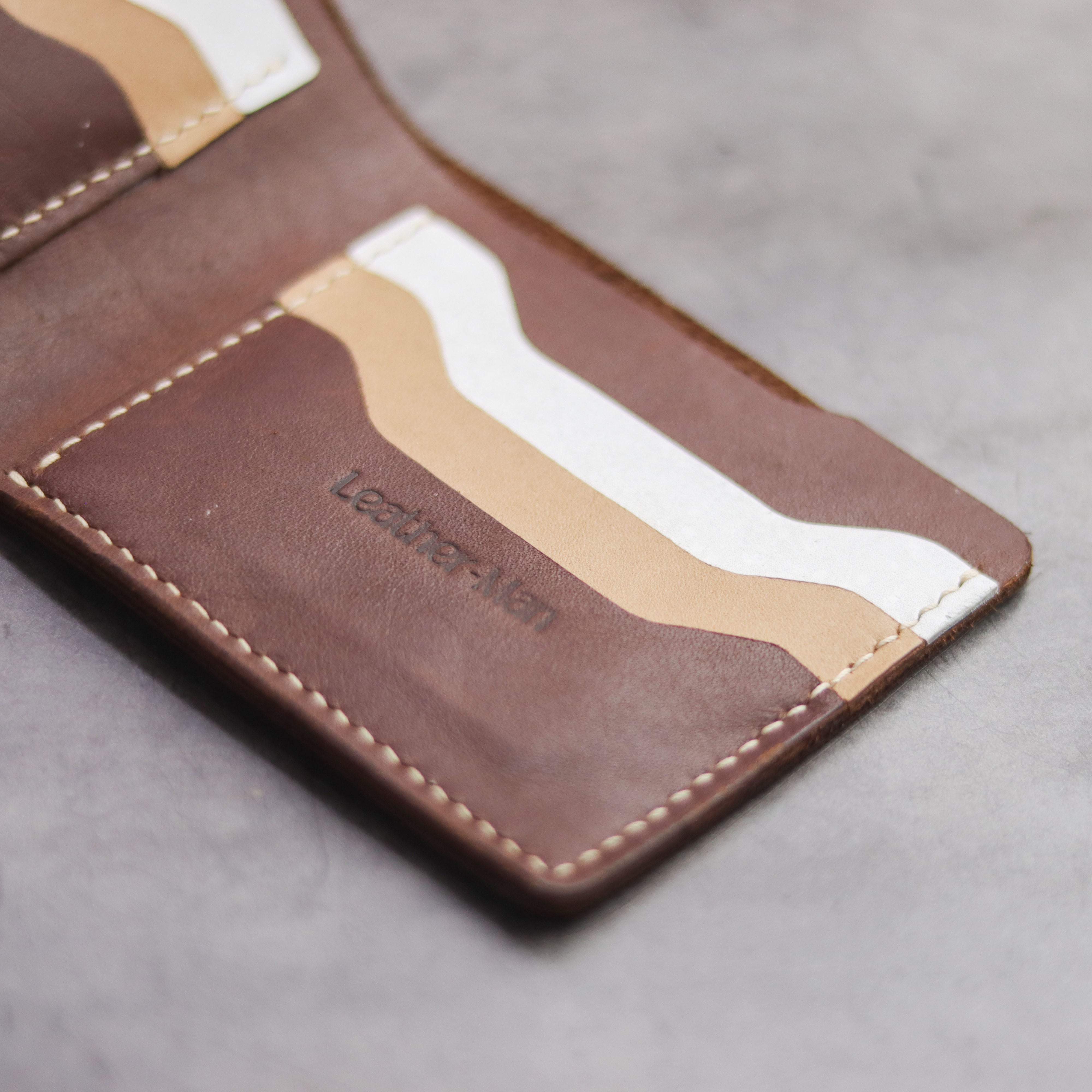 "MAXIMUS" BI-FOLD WALLET - CHESTNUT BRWON, NATURAL BUTTERO AND WHITE