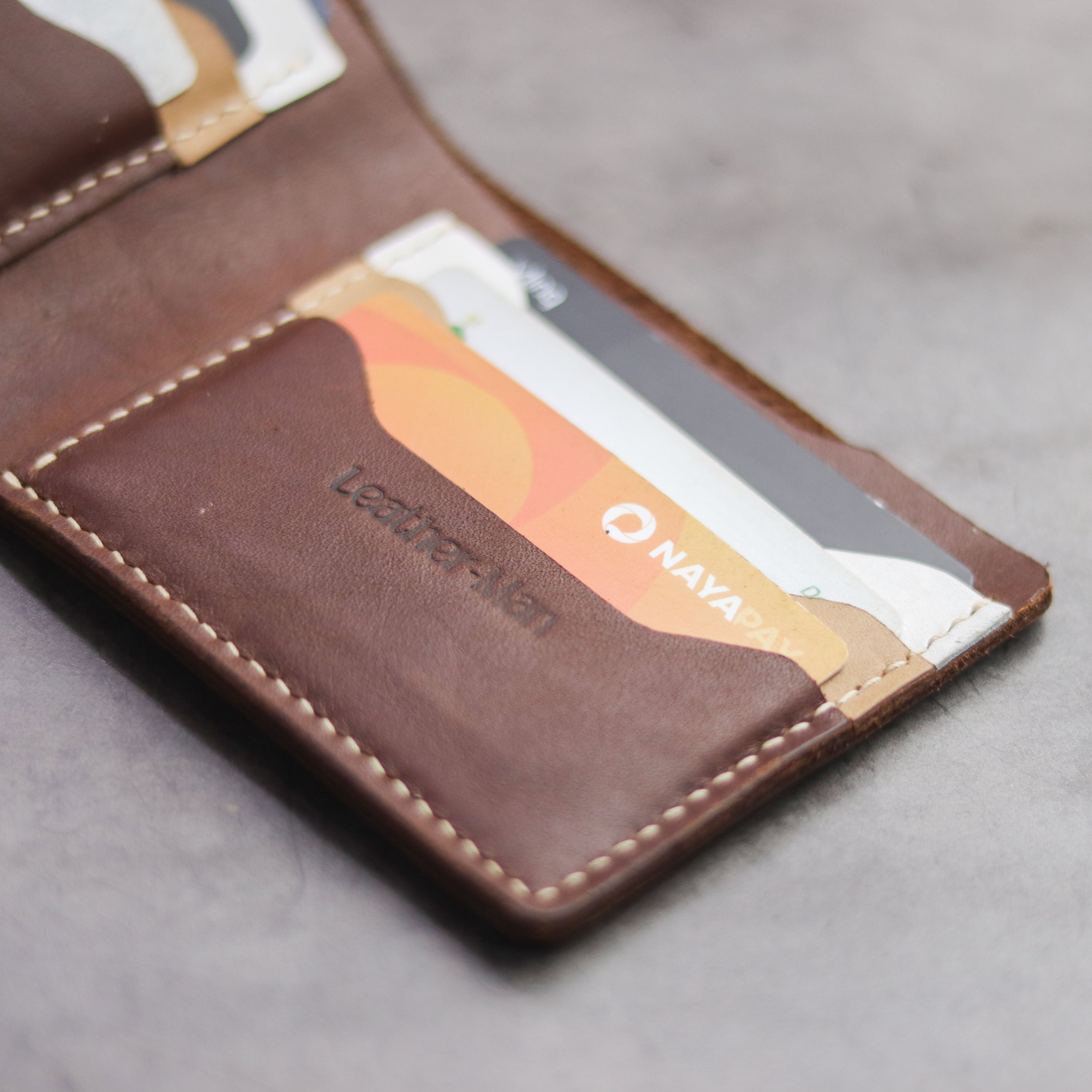 "MAXIMUS" BI-FOLD WALLET - CHESTNUT BRWON, NATURAL BUTTERO AND WHITE