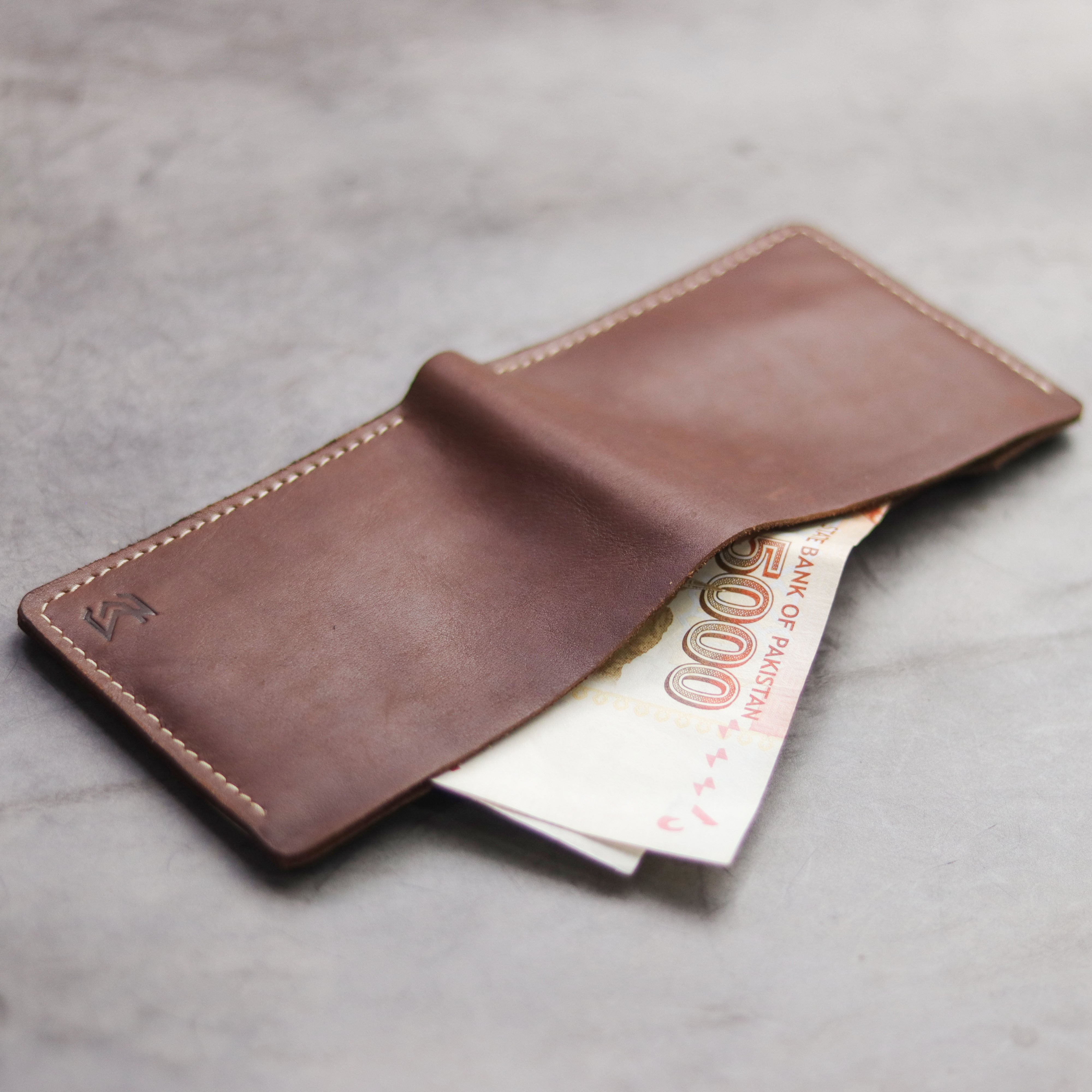 "MAXIMUS" BI-FOLD WALLET - CHESTNUT BRWON, NATURAL BUTTERO AND WHITE