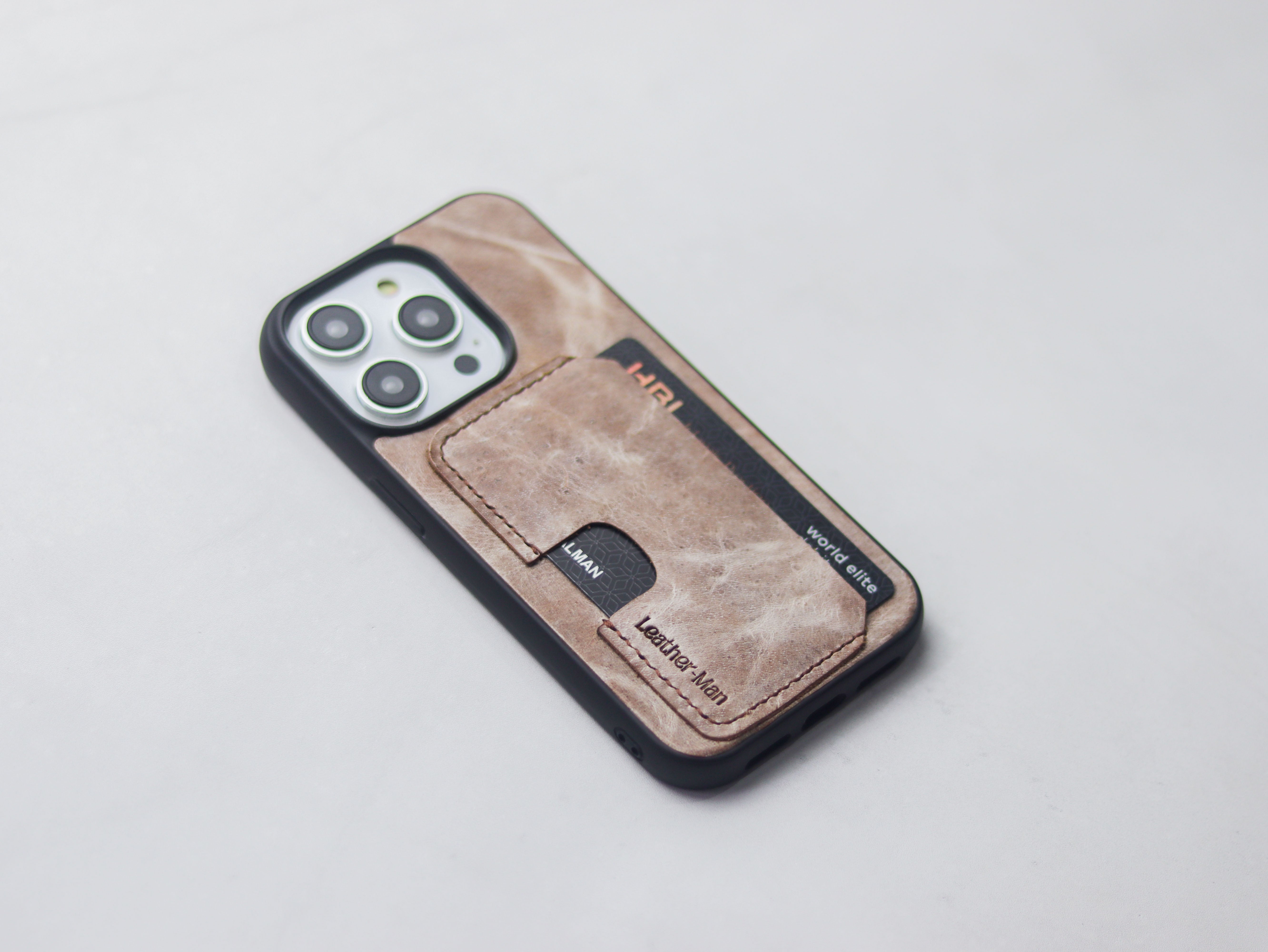 MARBLE BROWN LEATHER - WALLET PHONE CASE