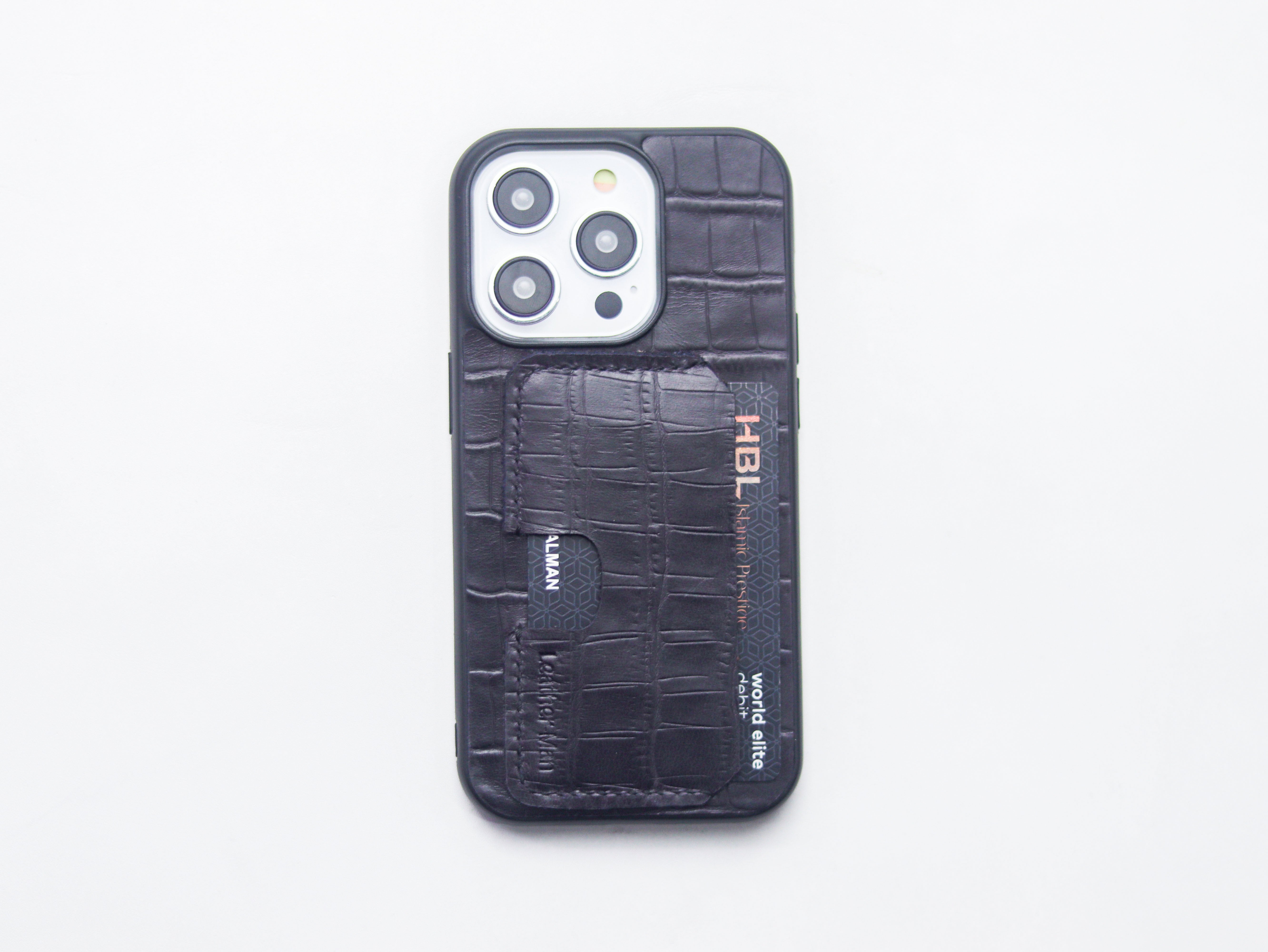 BLACK CROCO LEATHER - WALLET PHONE CASE