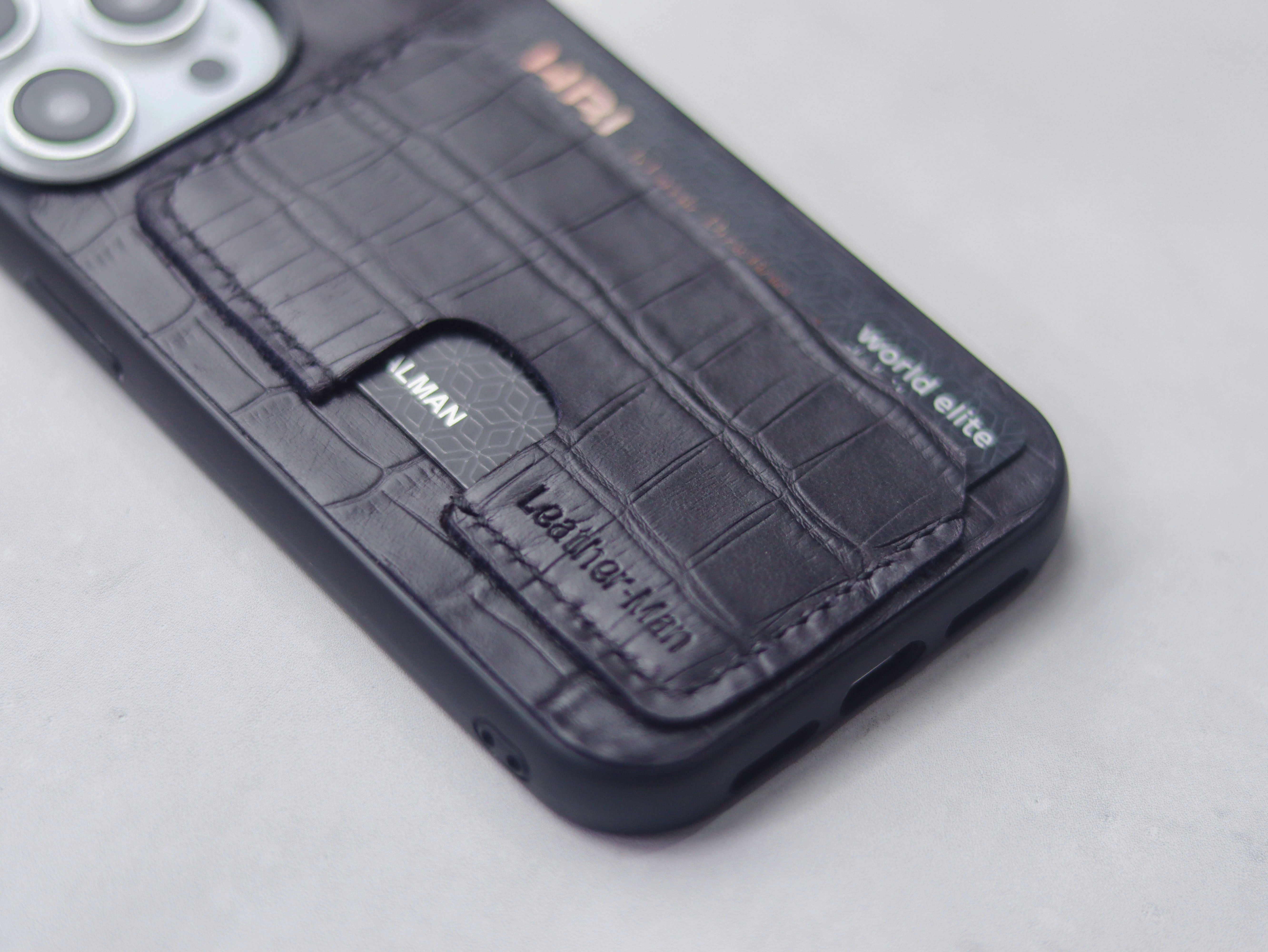 BLACK CROCO LEATHER - WALLET PHONE CASE