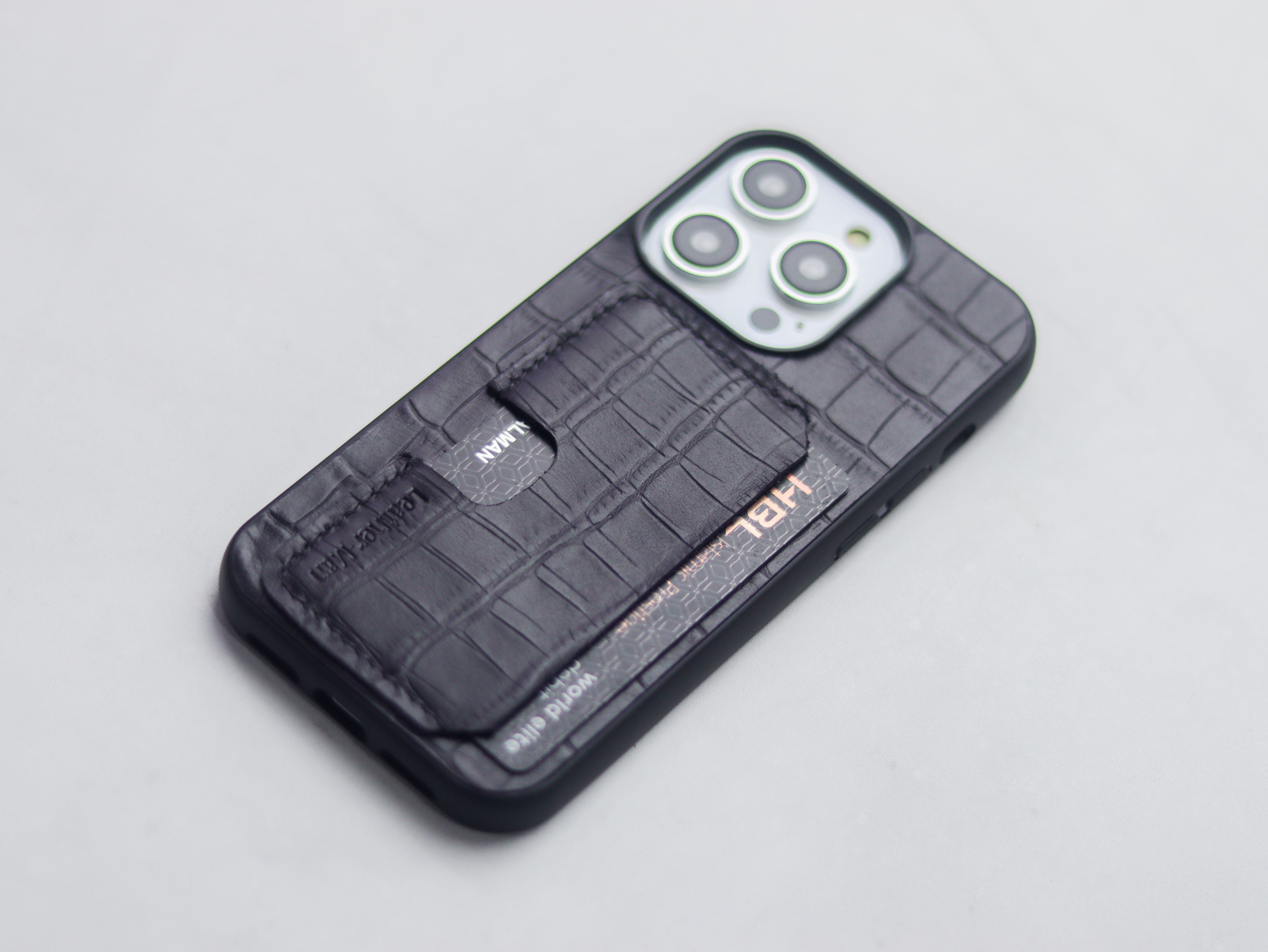 BLACK CROCO LEATHER - WALLET PHONE CASE