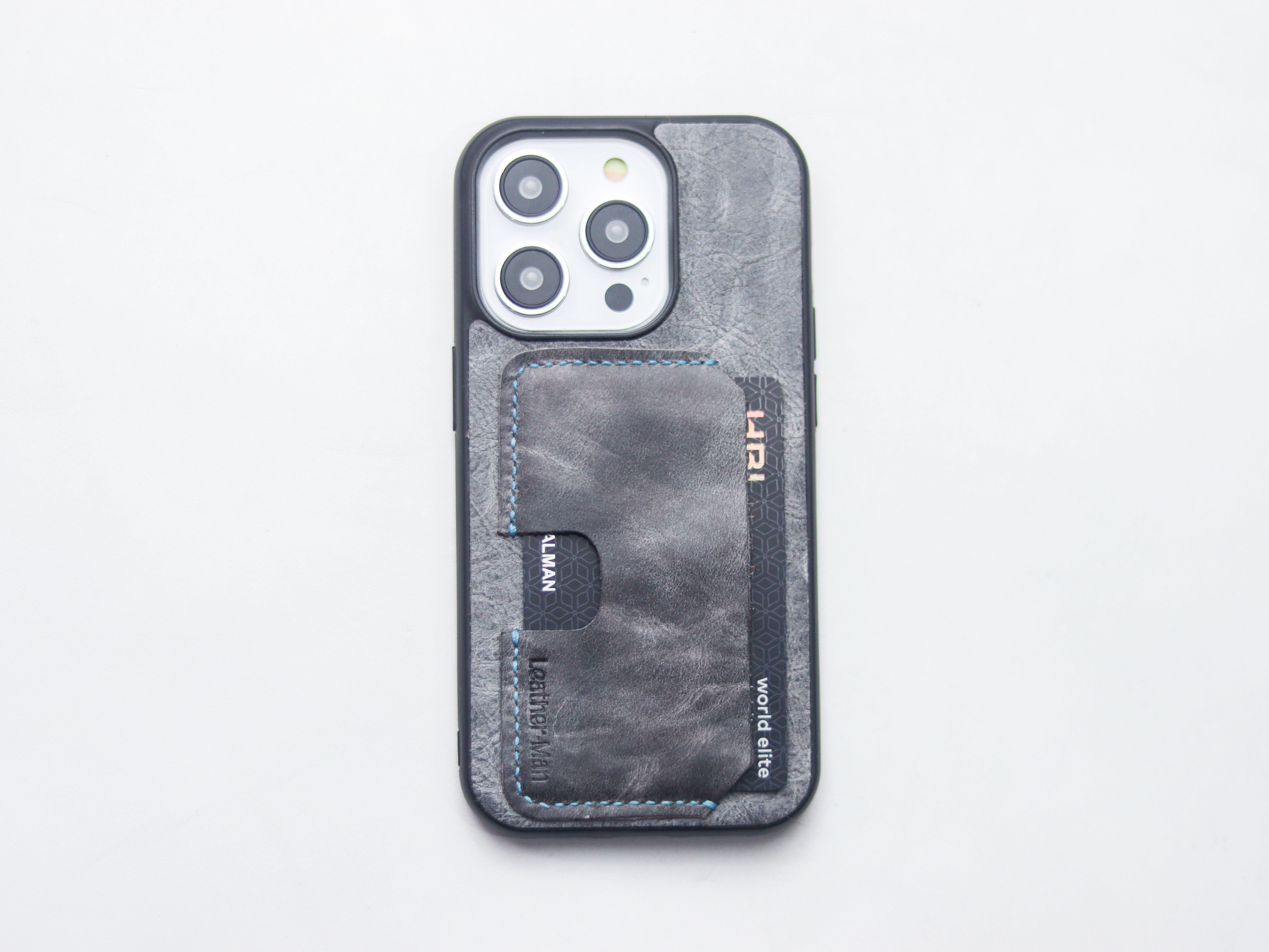 STONE BLUE LEATHER - WALLET PHONE CASE