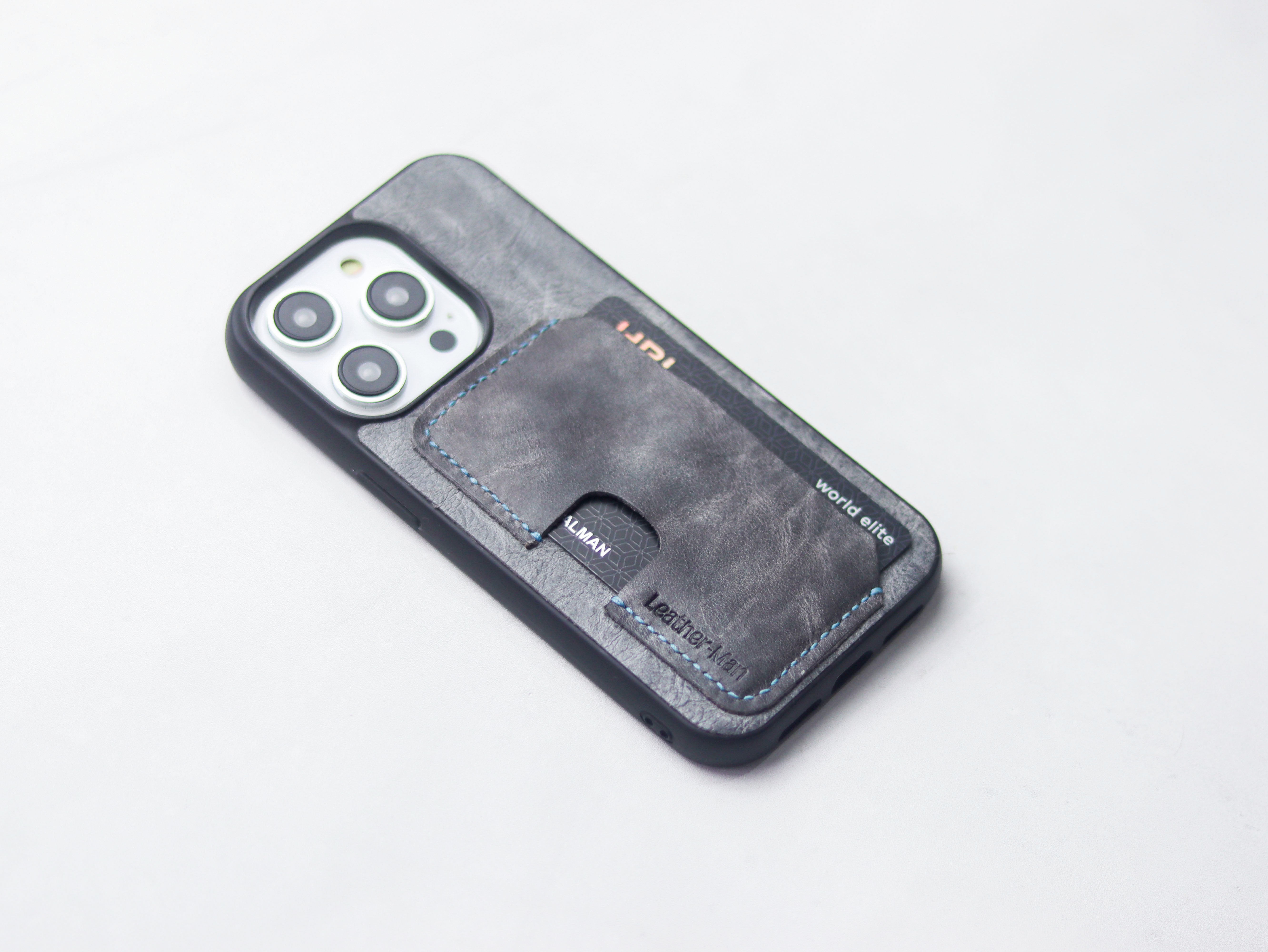 STONE BLUE LEATHER - WALLET PHONE CASE