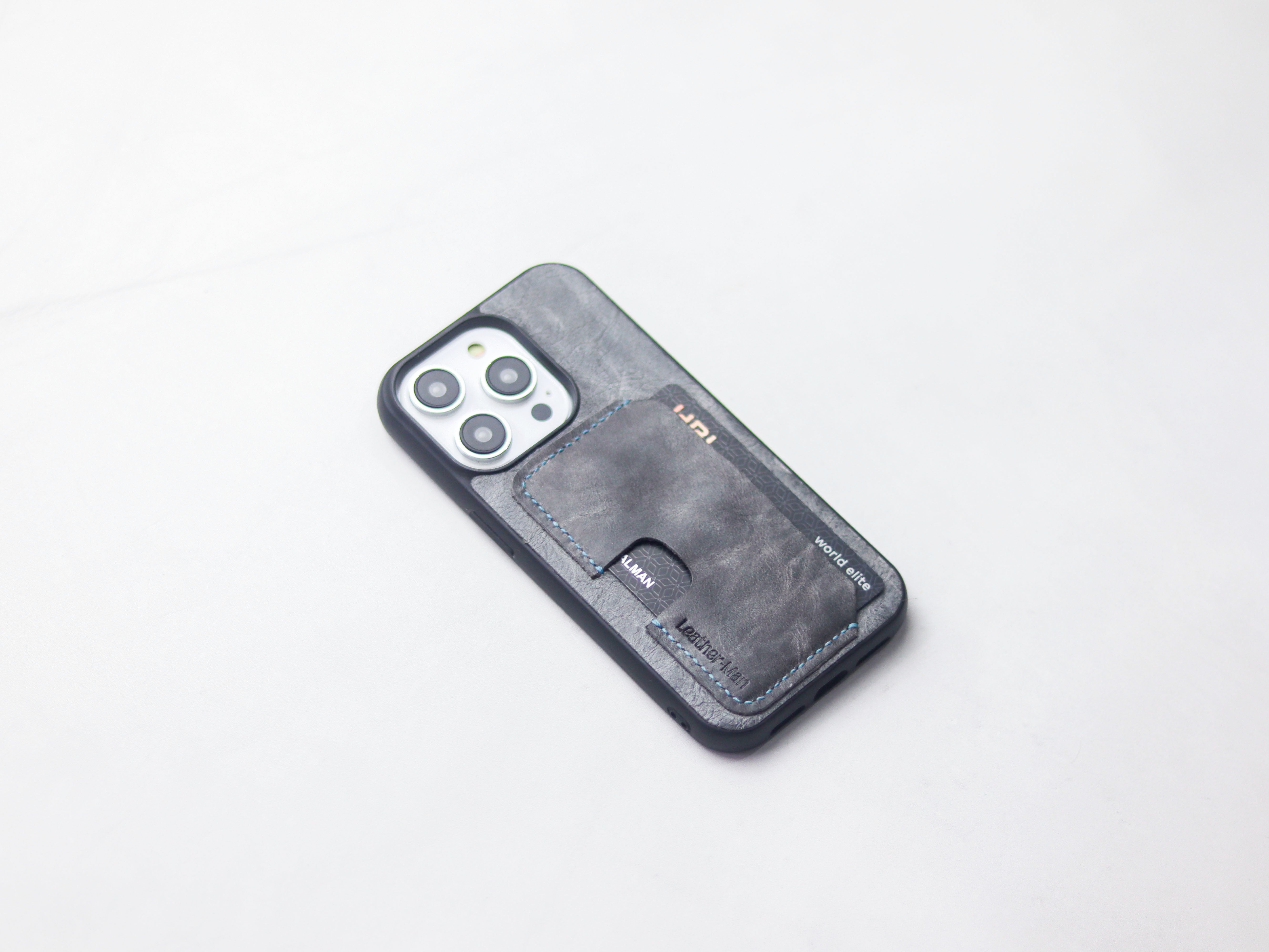 STONE BLUE LEATHER - WALLET PHONE CASE