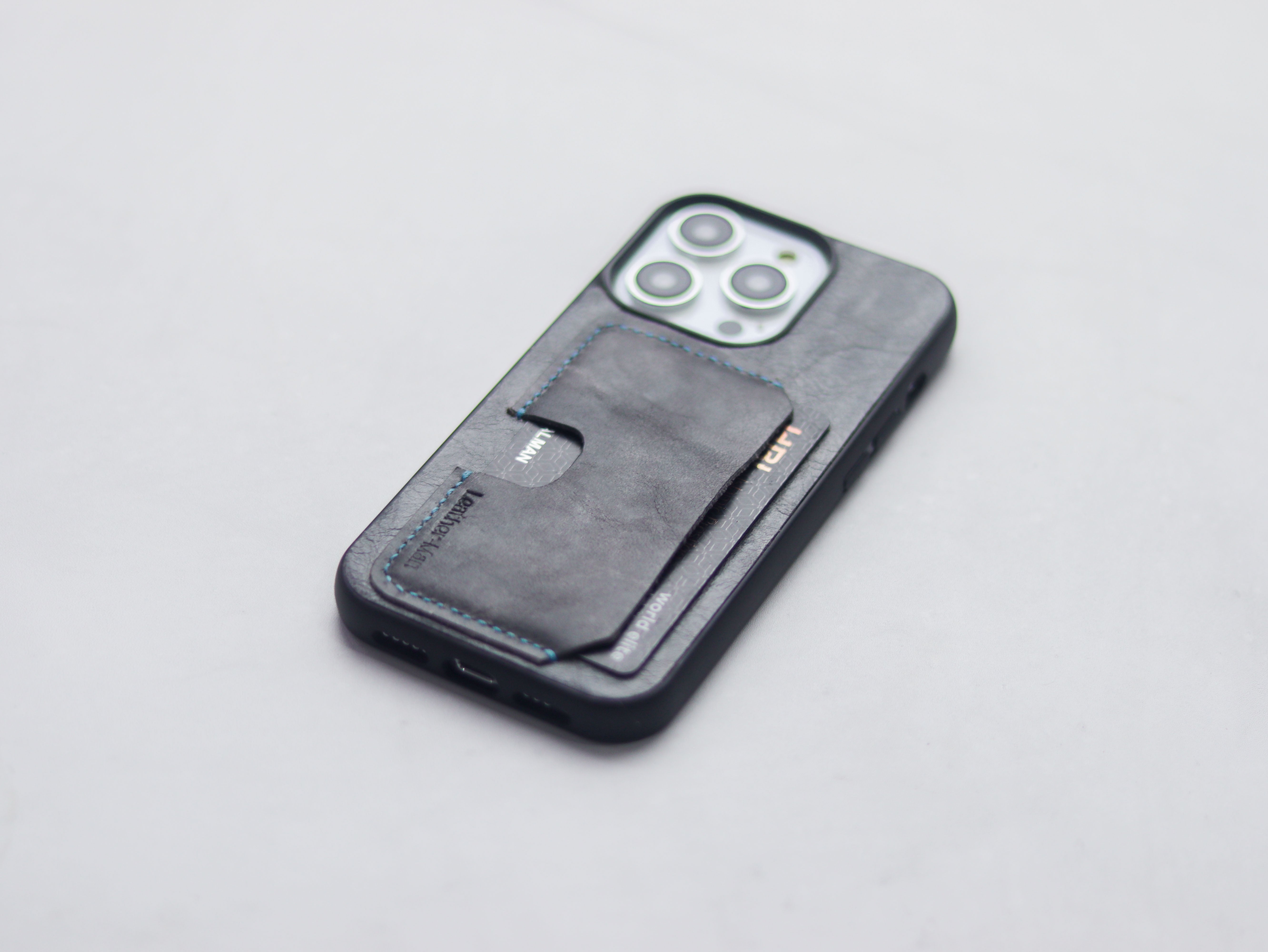 STONE BLUE LEATHER - WALLET PHONE CASE
