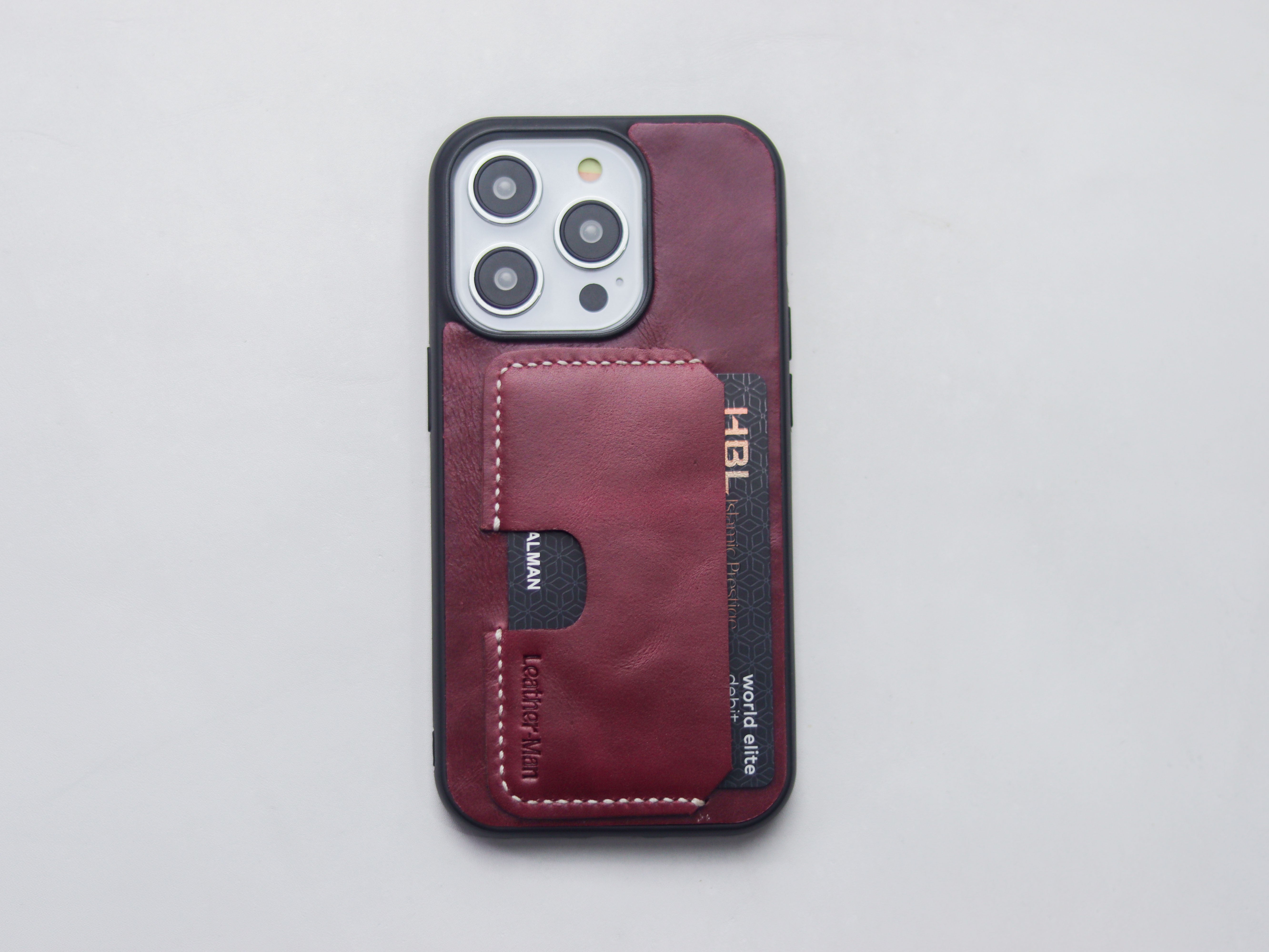 CARMINE BURGUNDY LEATHER - WALLET PHONE CASE