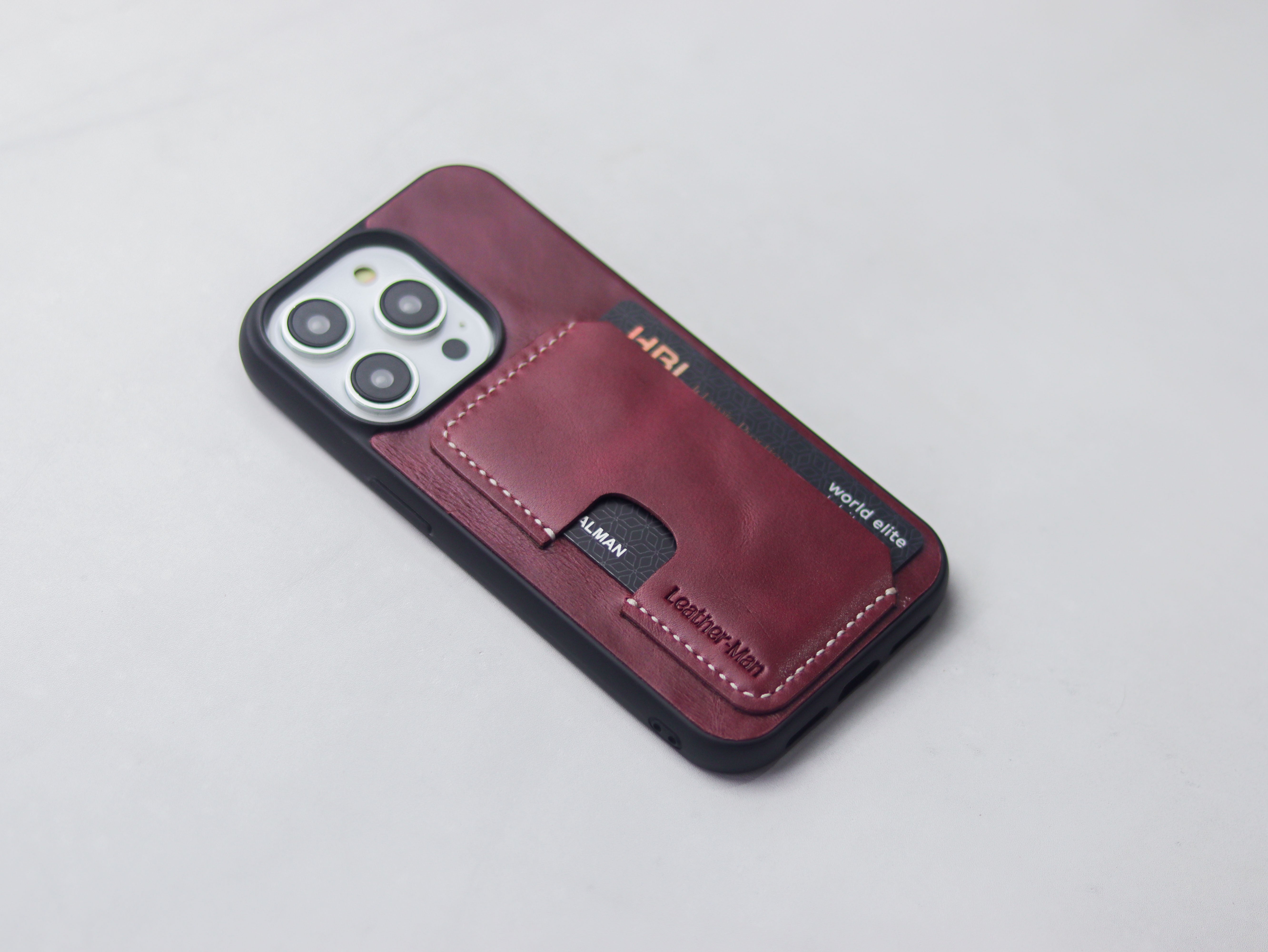 CARMINE BURGUNDY LEATHER - WALLET PHONE CASE