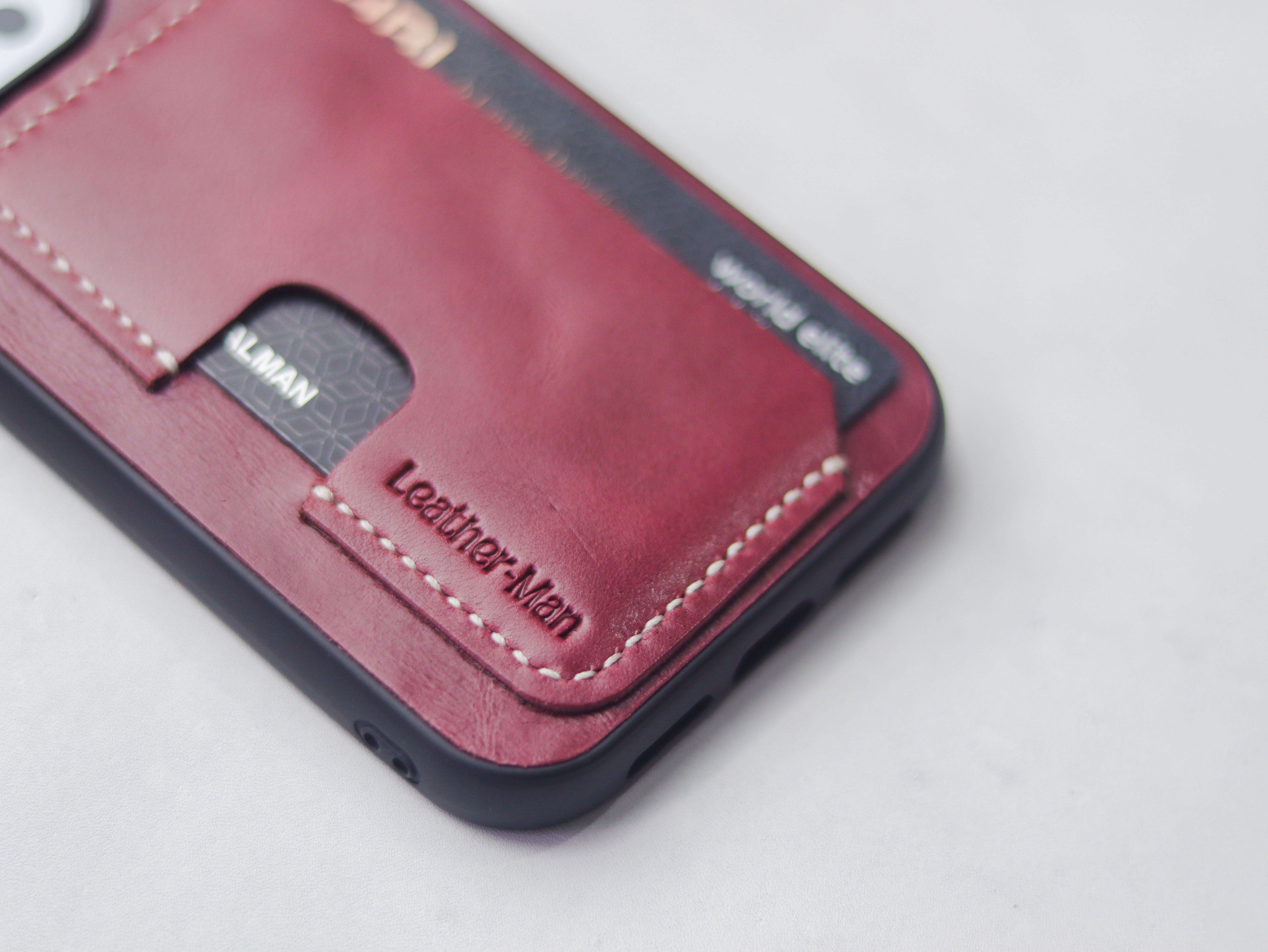 CARMINE BURGUNDY LEATHER - WALLET PHONE CASE