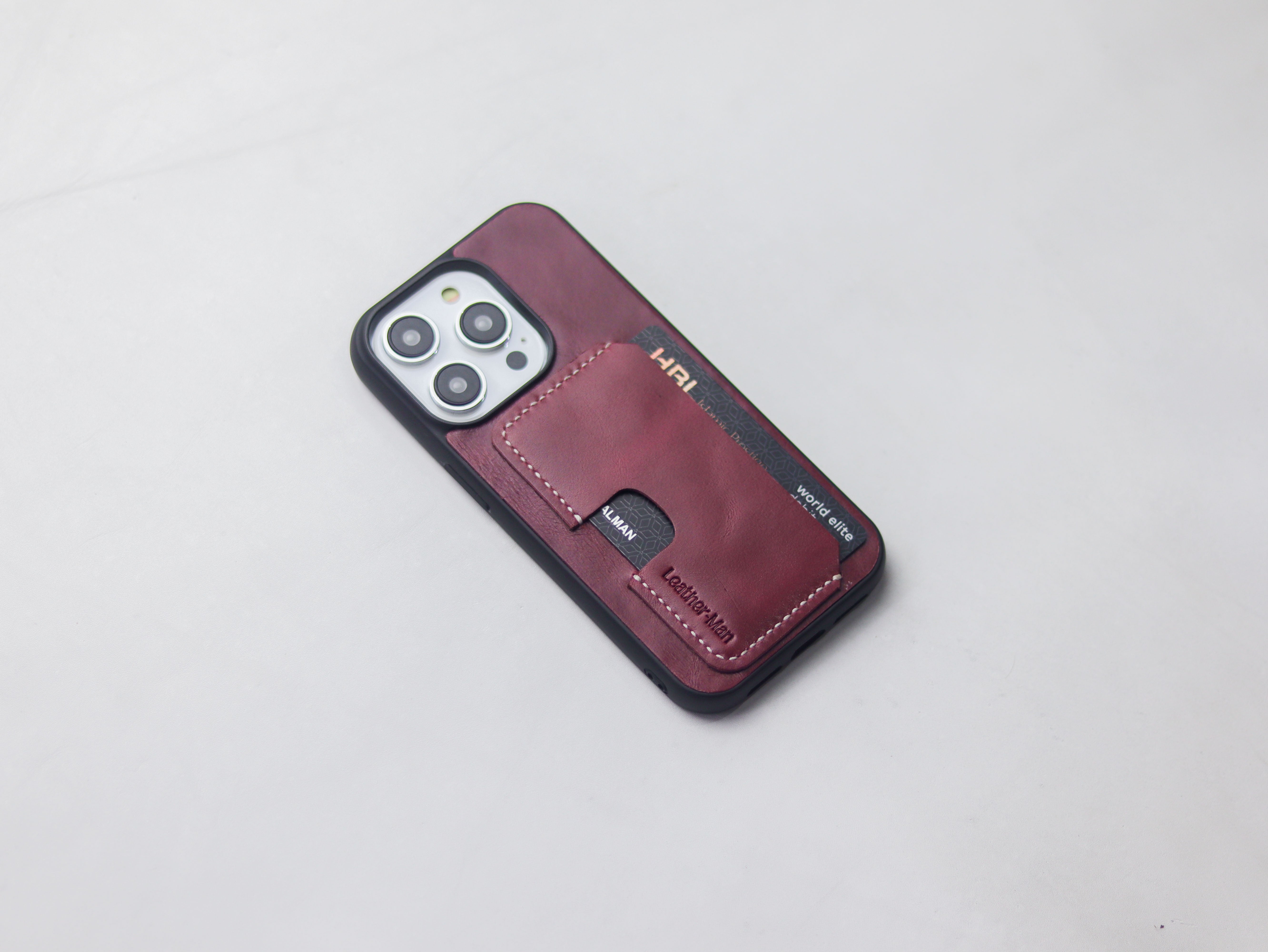 CARMINE BURGUNDY LEATHER - WALLET PHONE CASE