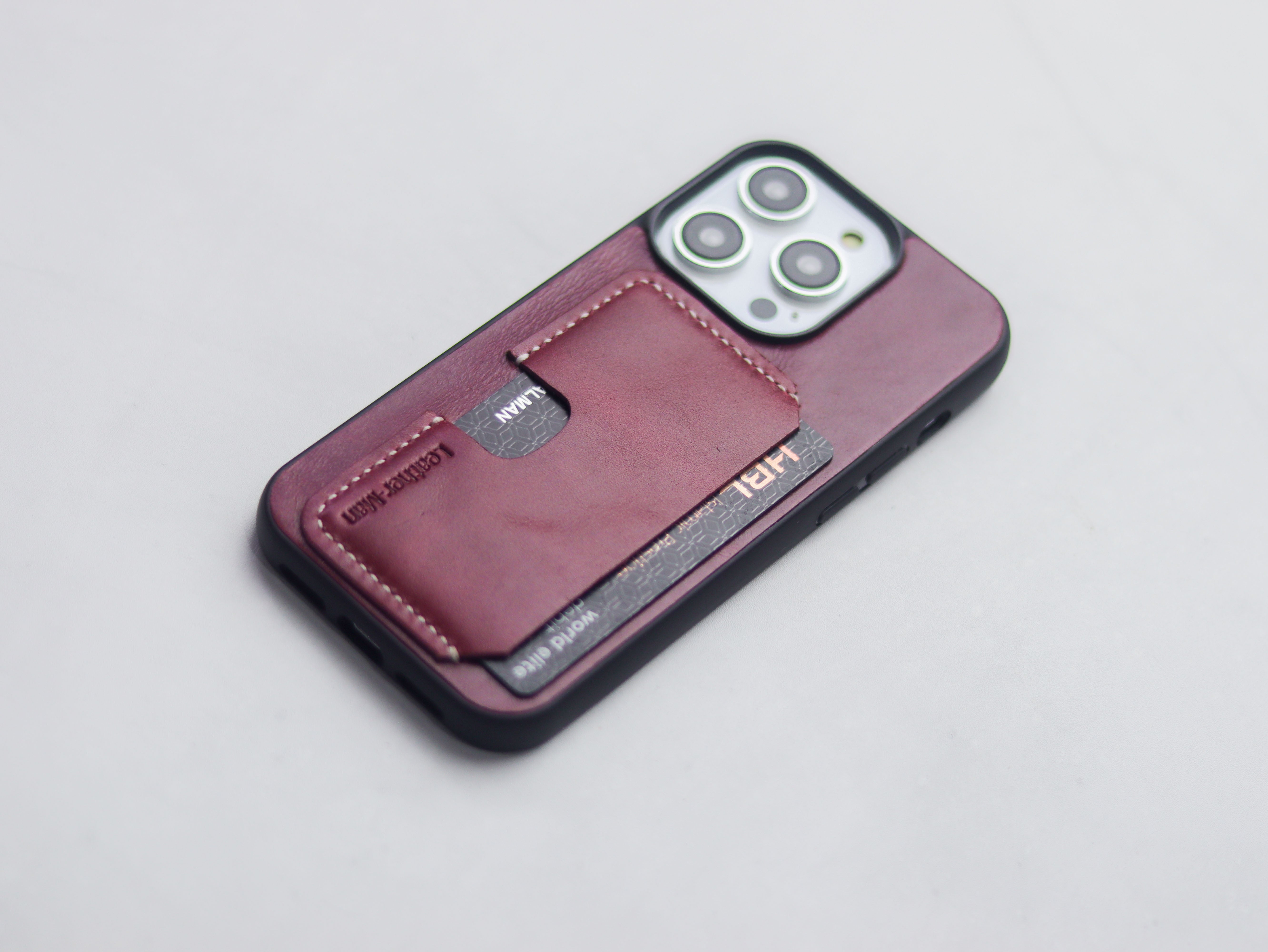 CARMINE BURGUNDY LEATHER -  WALLET PHONE CASE