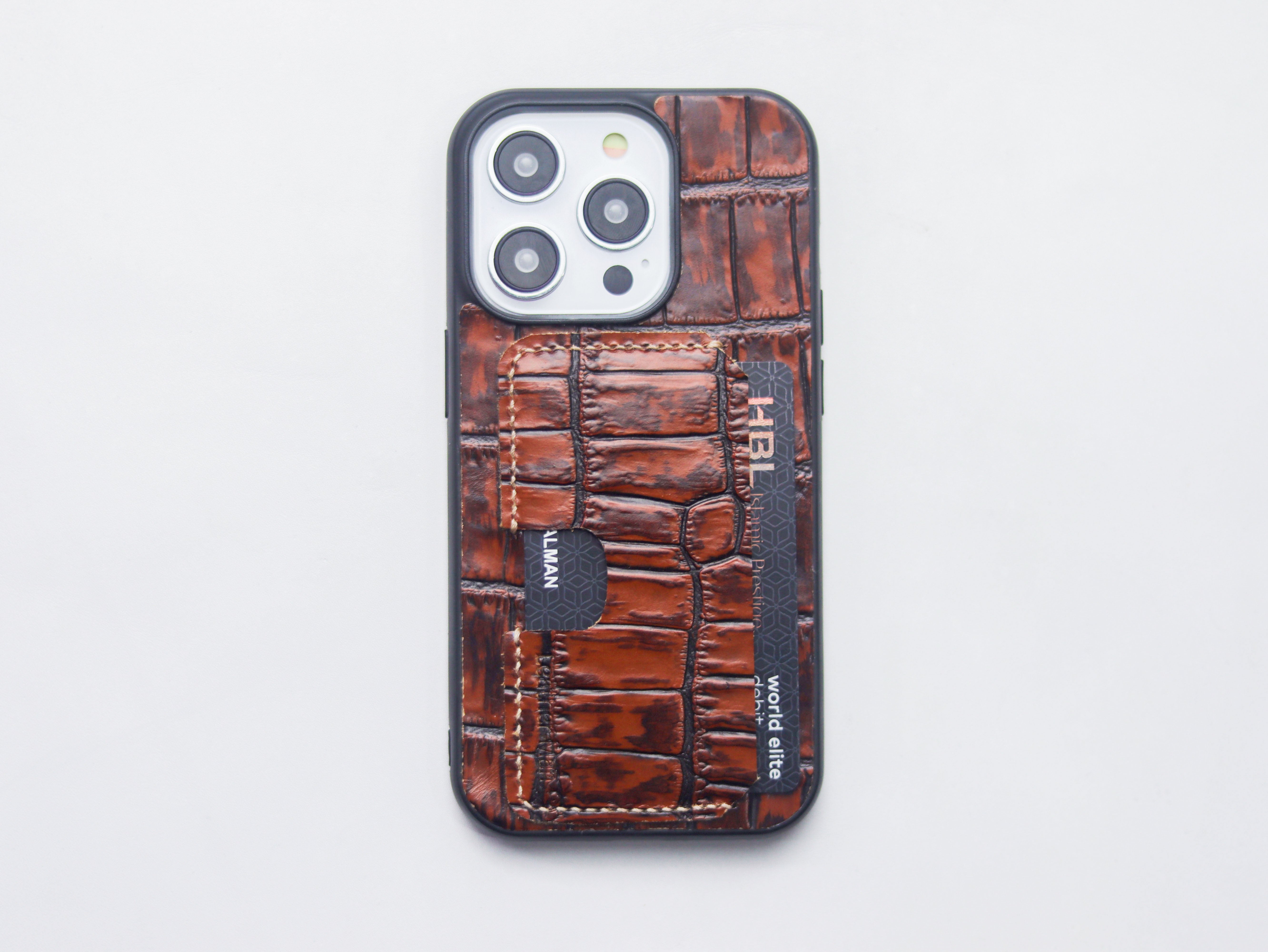 BROWN CROCO LEATHER (LARGE SCALES) -  WALLET PHONE CASE