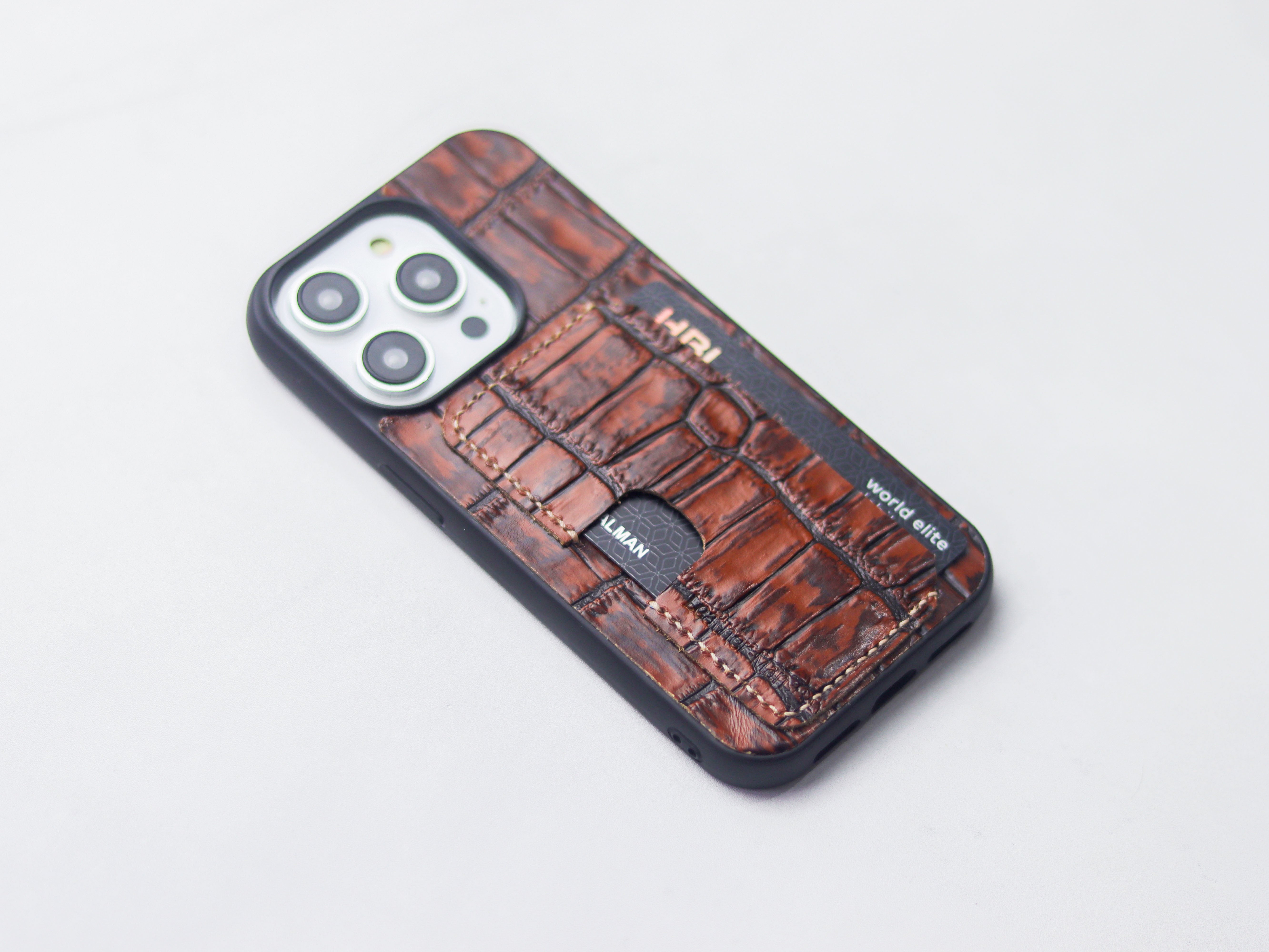 BROWN CROCO LEATHER (LARGE SCALES) -  WALLET PHONE CASE