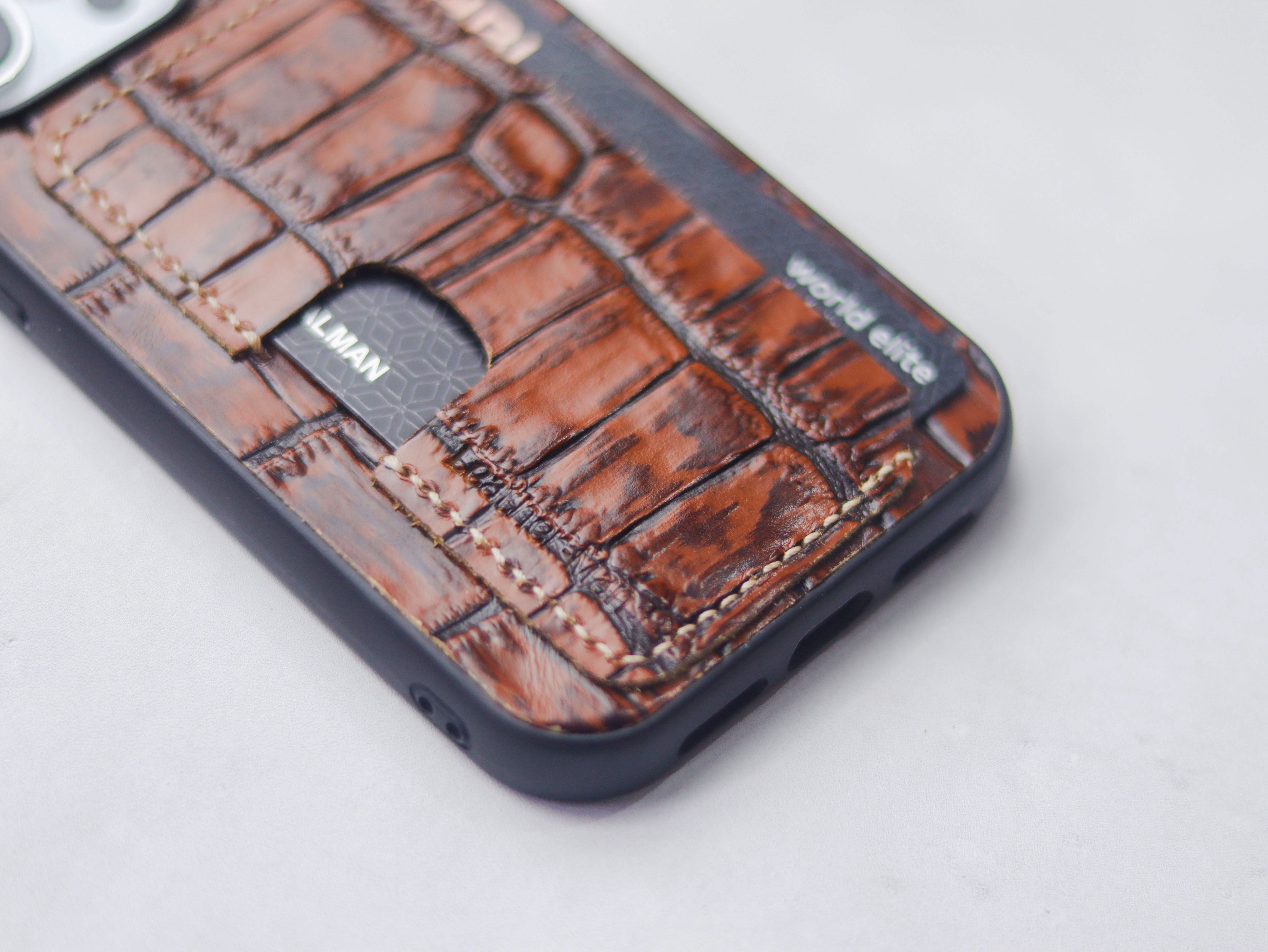 BROWN CROCO LEATHER (LARGE SCALES) -  WALLET PHONE CASE