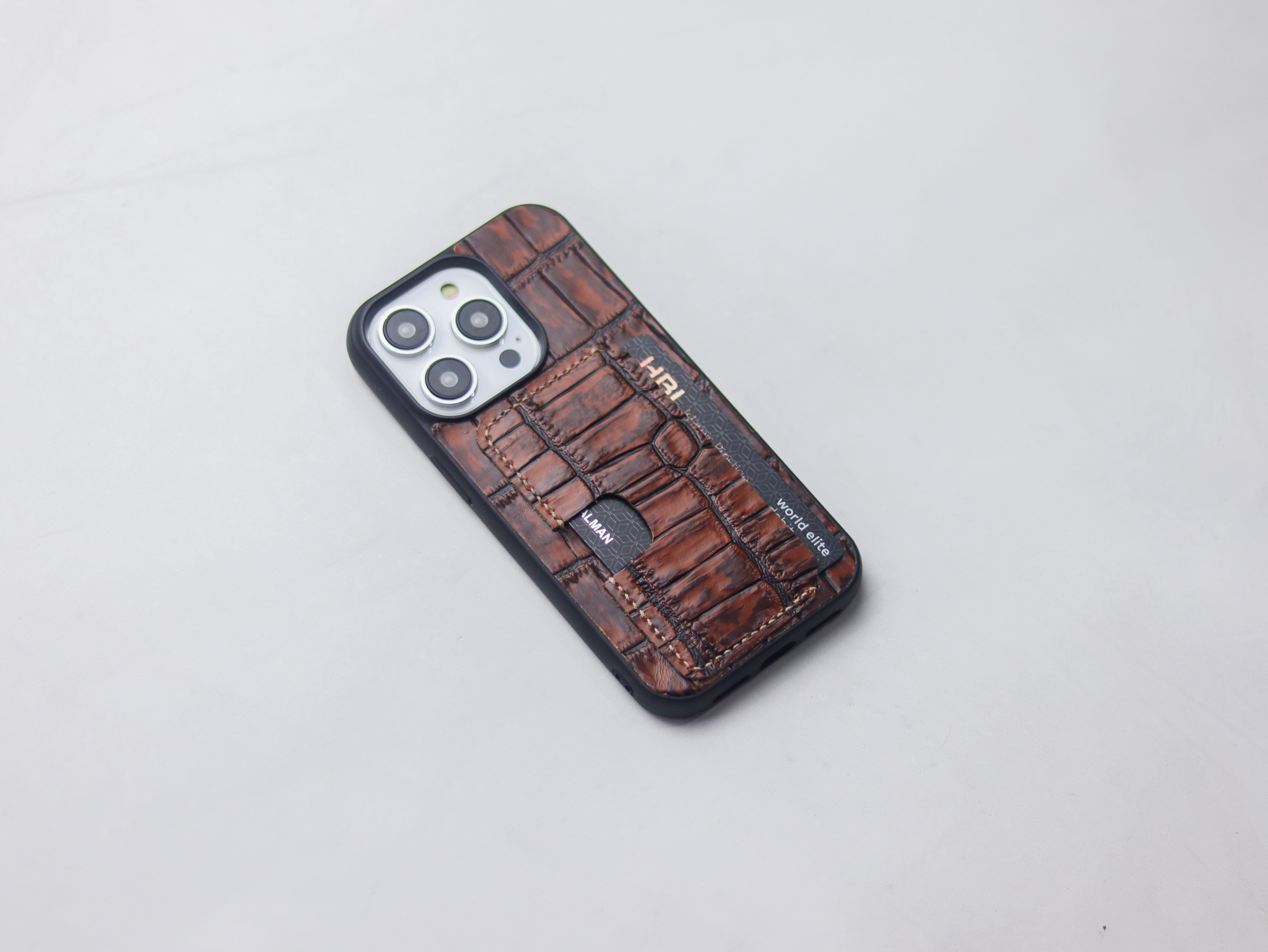 BROWN CROCO LEATHER (LARGE SCALES) -  WALLET PHONE CASE