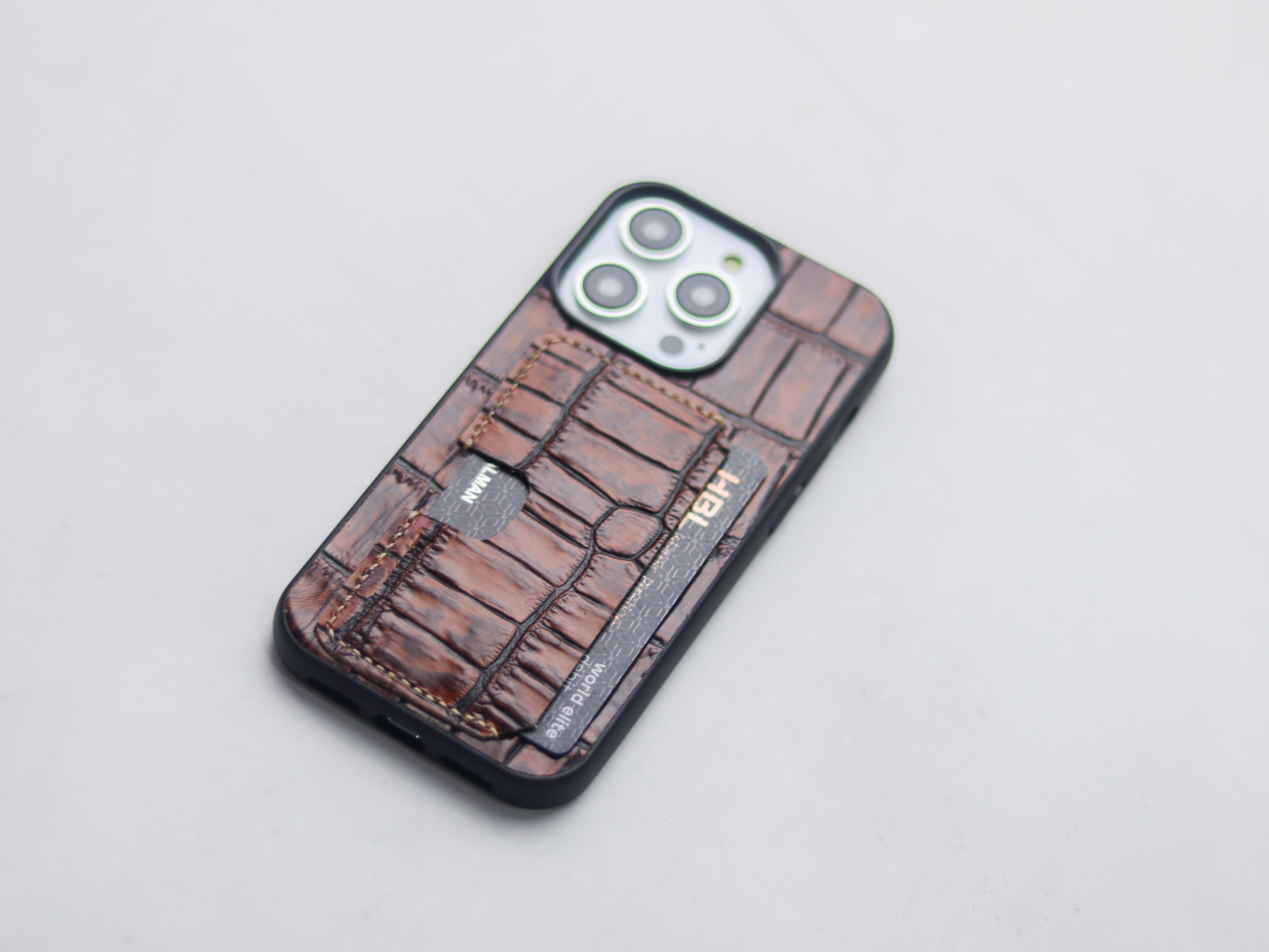 BROWN CROCO LEATHER (LARGE SCALES) -  WALLET PHONE CASE