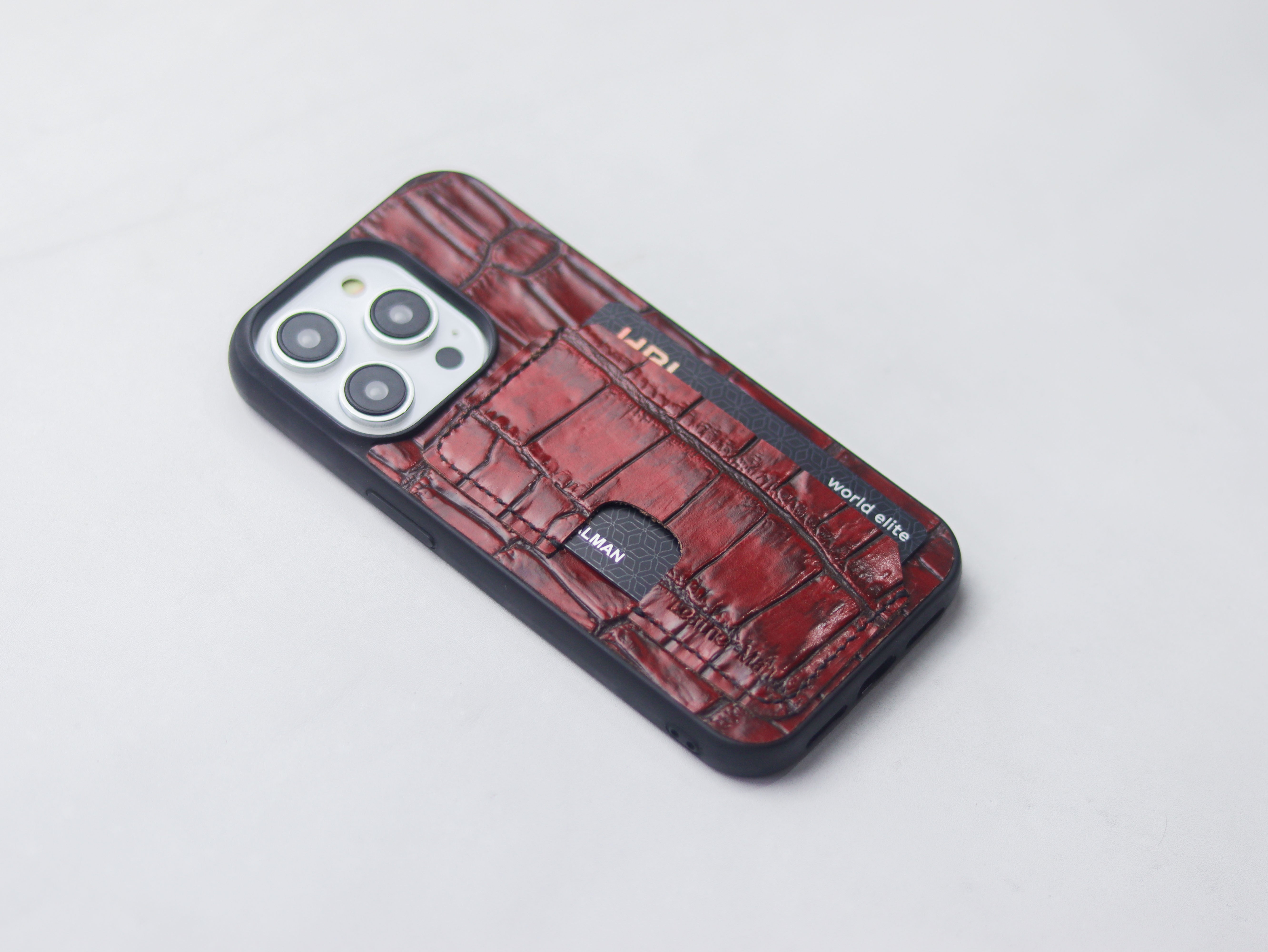 BURGUNDY CROCO LEATHER (LARGE SCALES) - WALLET PHONE CASE