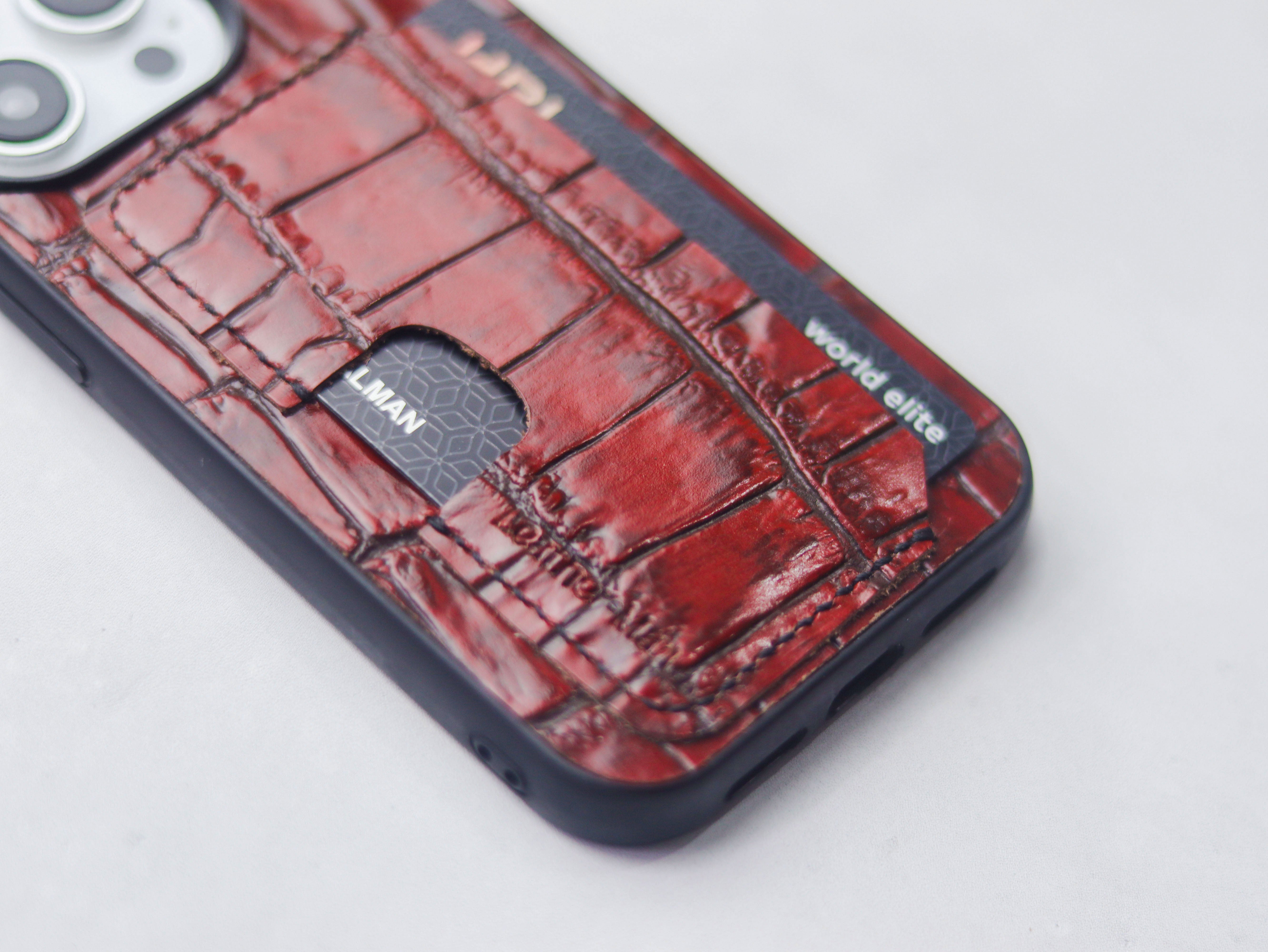 BURGUNDY CROCO LEATHER (LARGE SCALES) - WALLET PHONE CASE