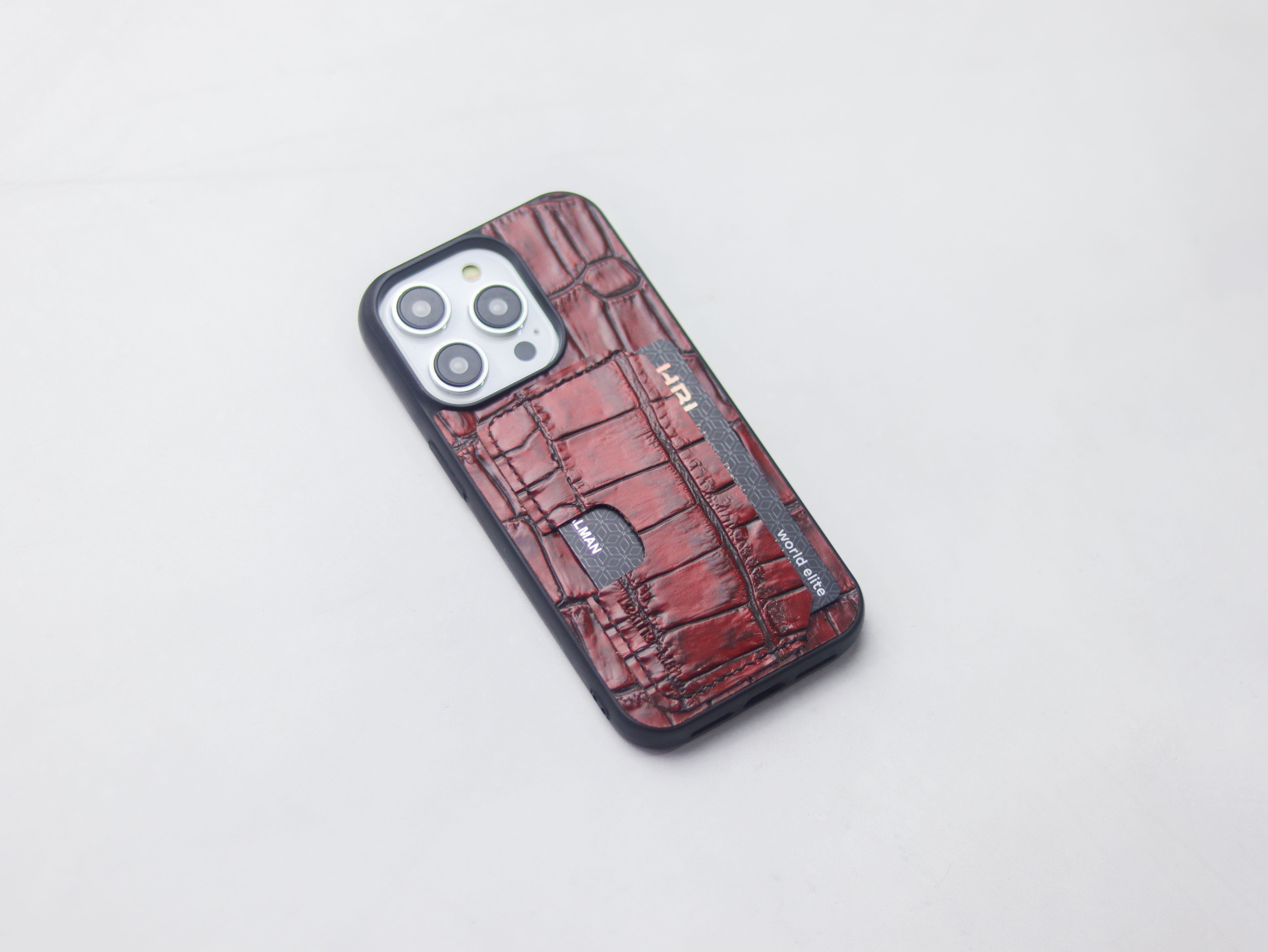 BURGUNDY CROCO LEATHER (LARGE SCALES) - WALLET PHONE CASE