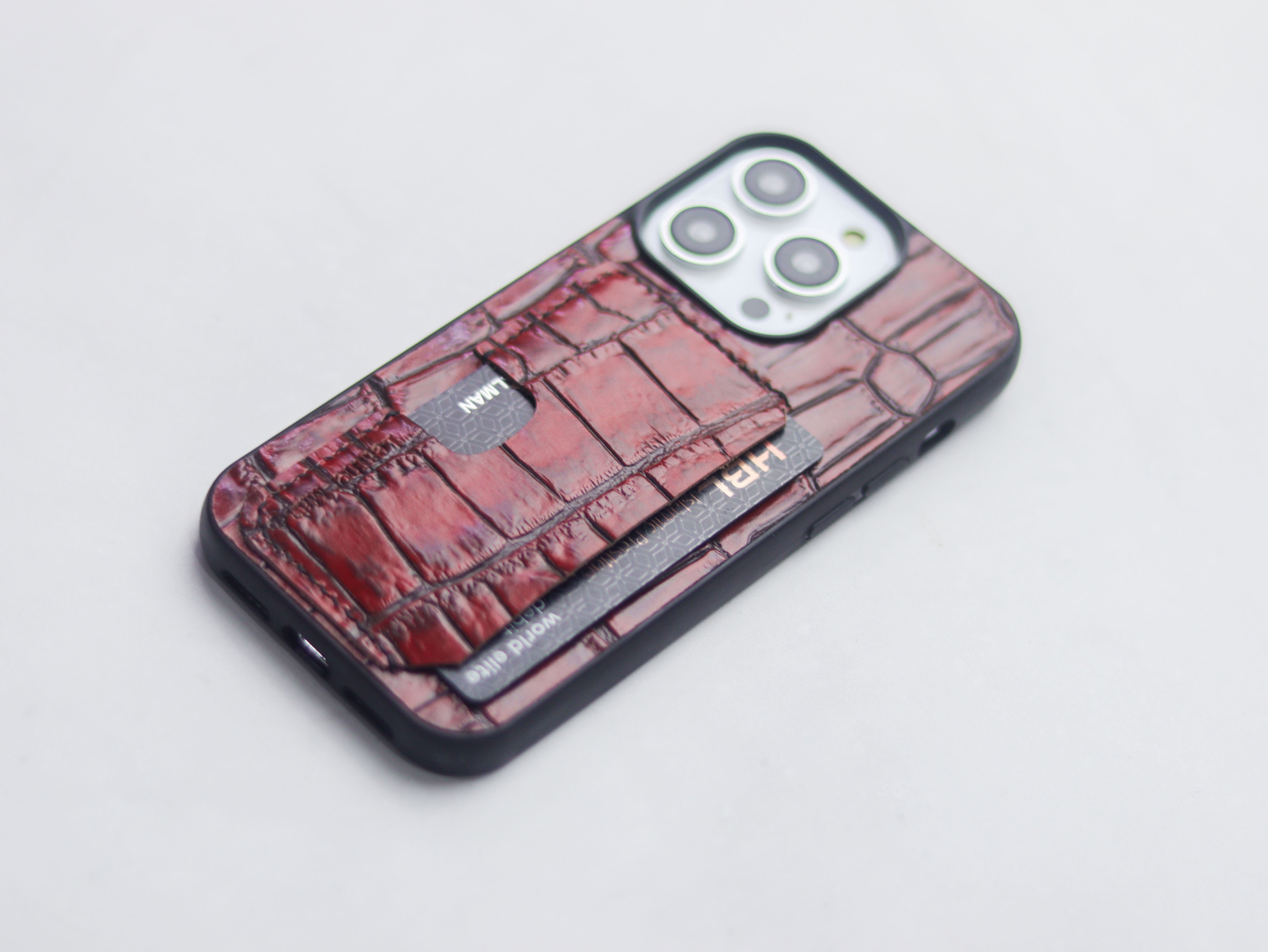 BURGUNDY CROCO LEATHER (LARGE SCALES) -  WALLET PHONE CASE