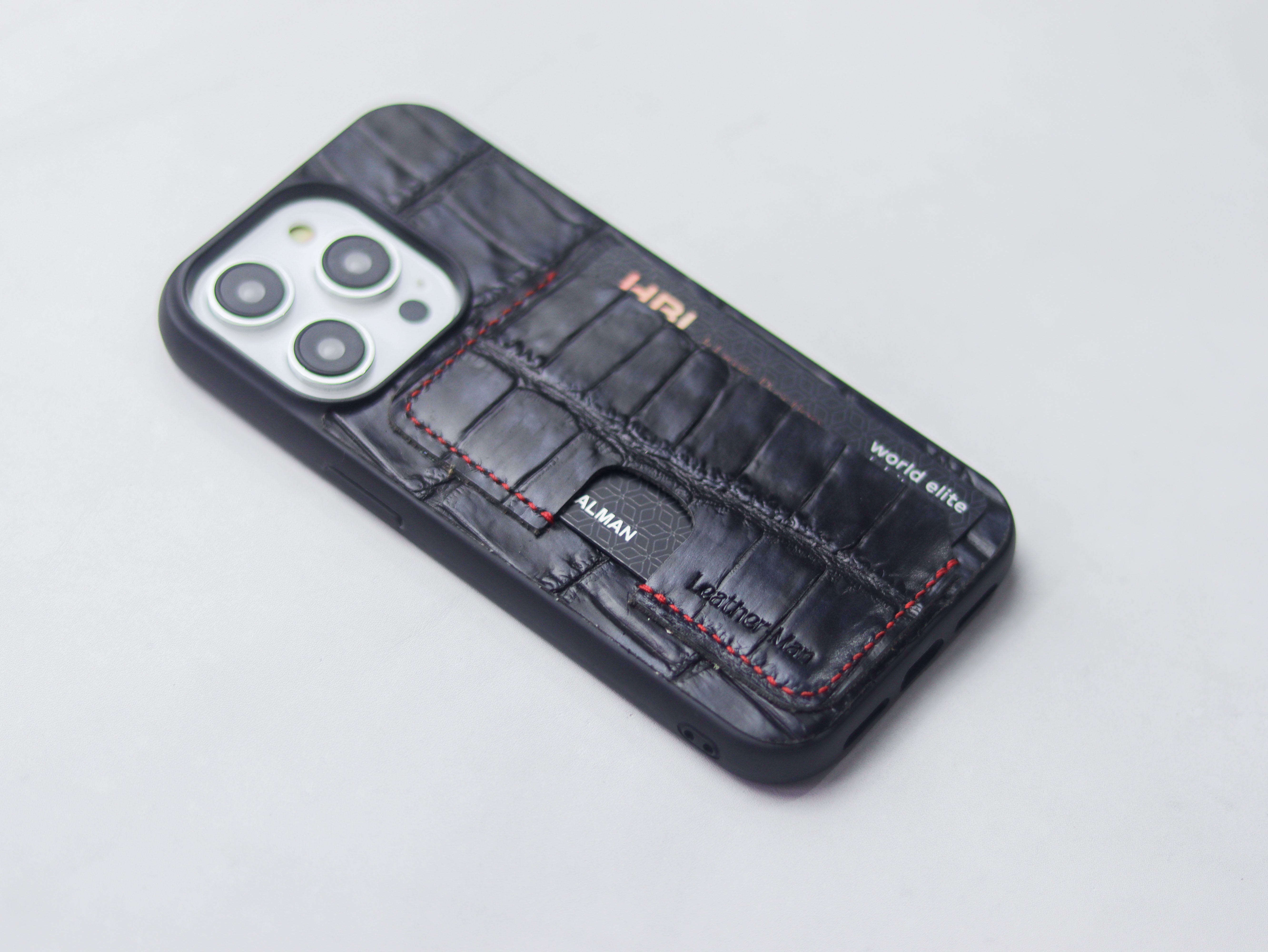BLACK CROCO LEATHER (LARGE SCALES) - WALLET PHONE CASE