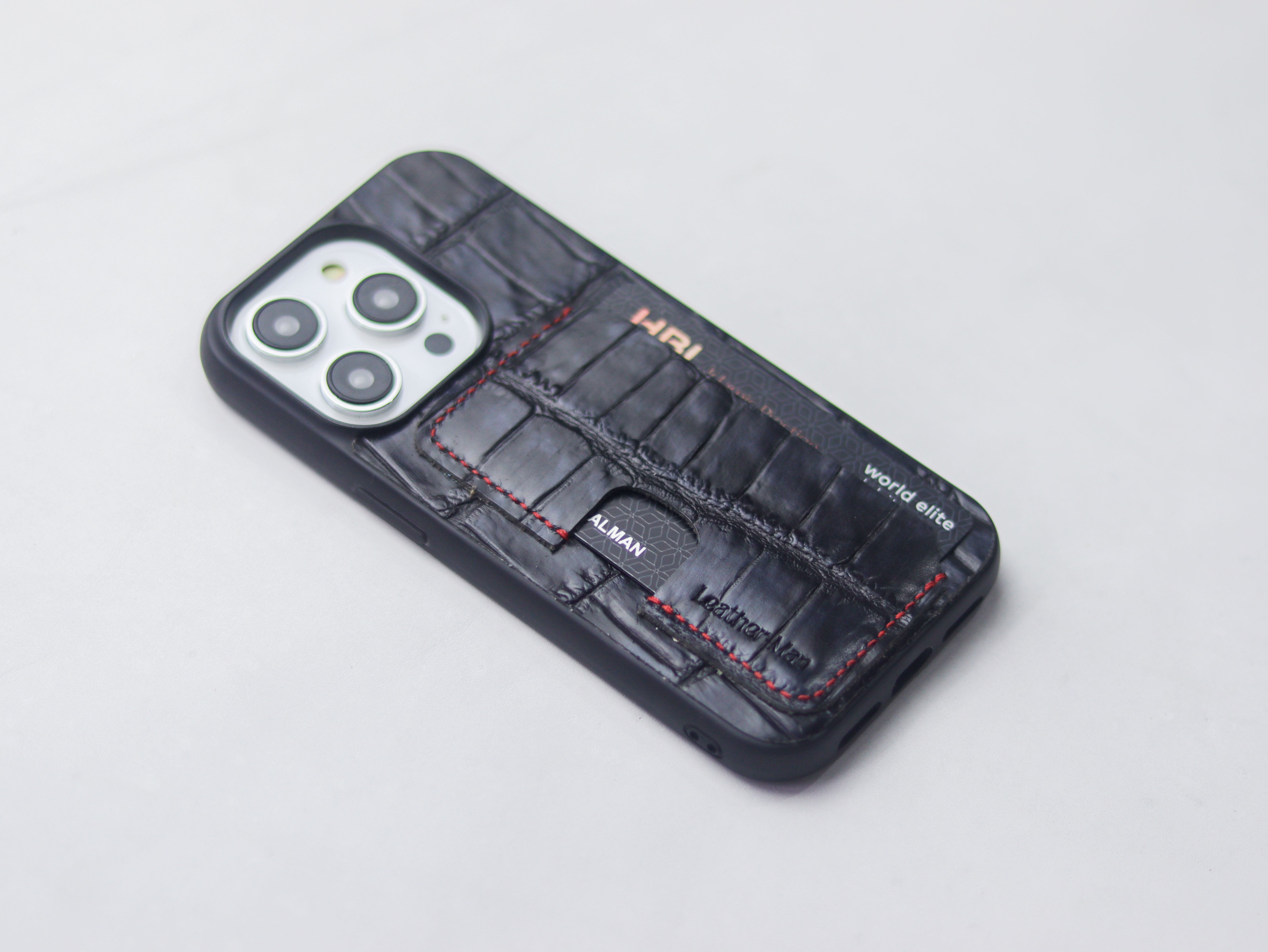 BLACK CROCO LEATHER (LARGE SCALES) - WALLET PHONE CASE