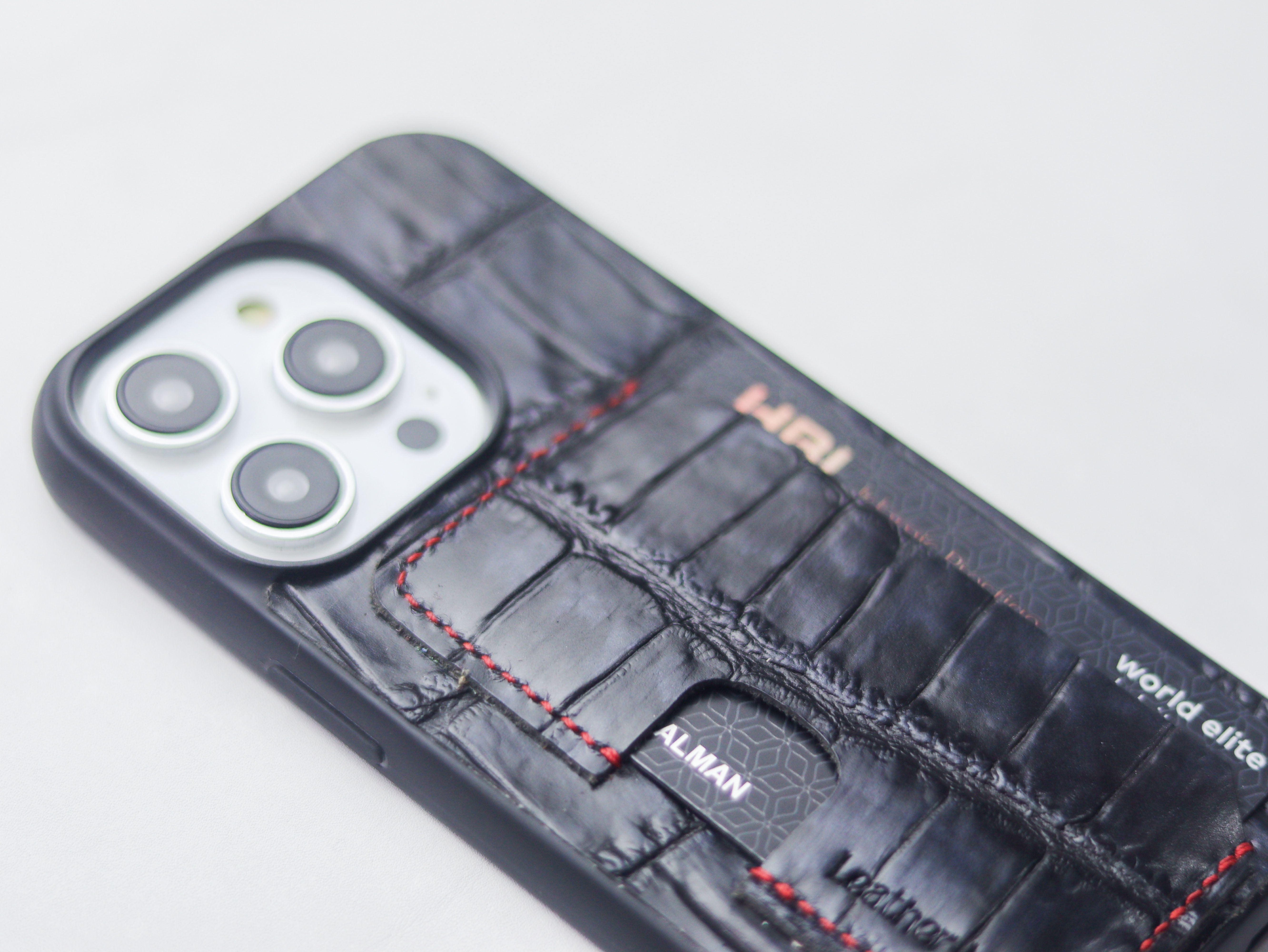 BLACK CROCO LEATHER (LARGE SCALES) - WALLET PHONE CASE