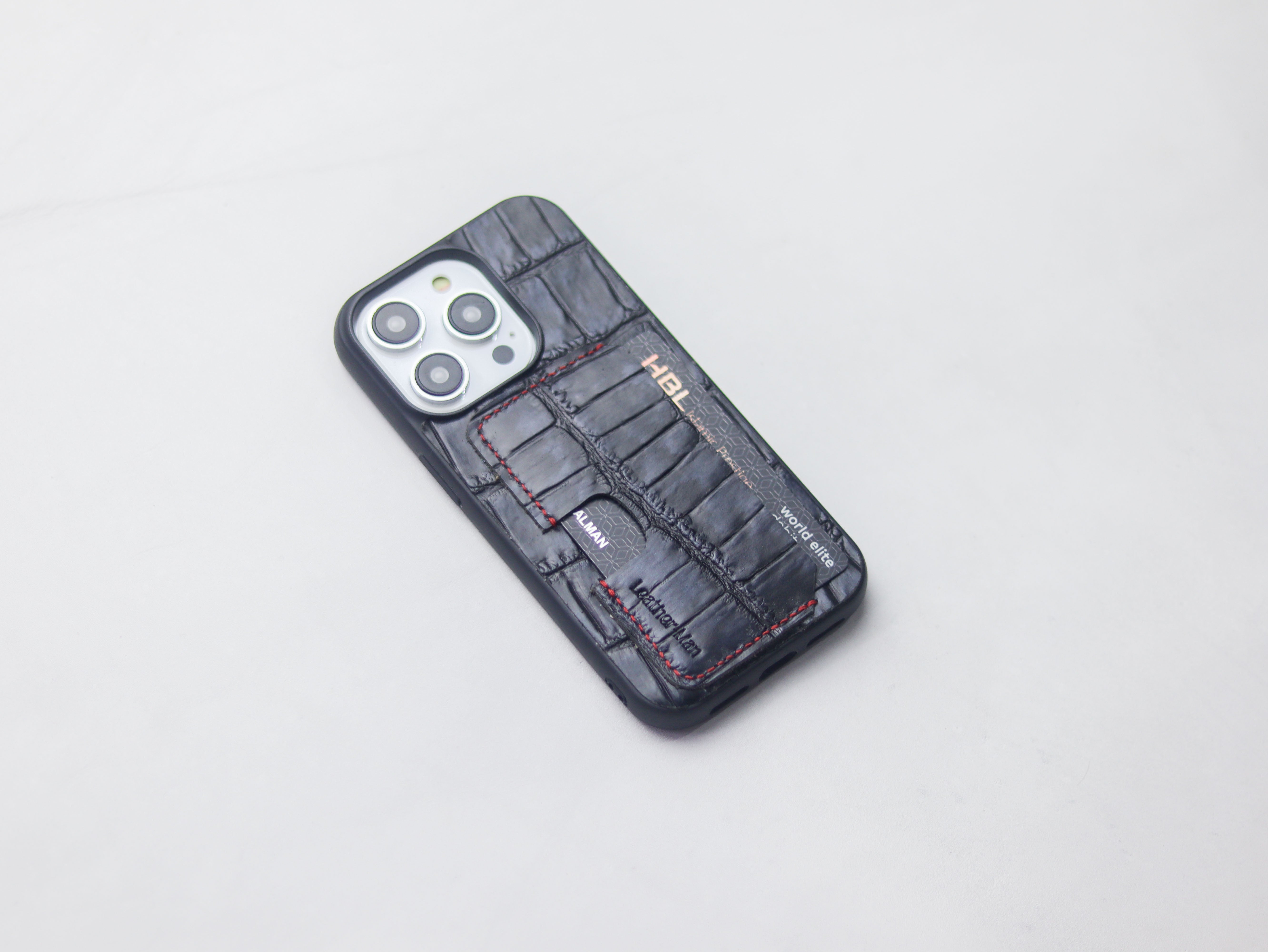 BLACK CROCO LEATHER (LARGE SCALES) - WALLET PHONE CASE