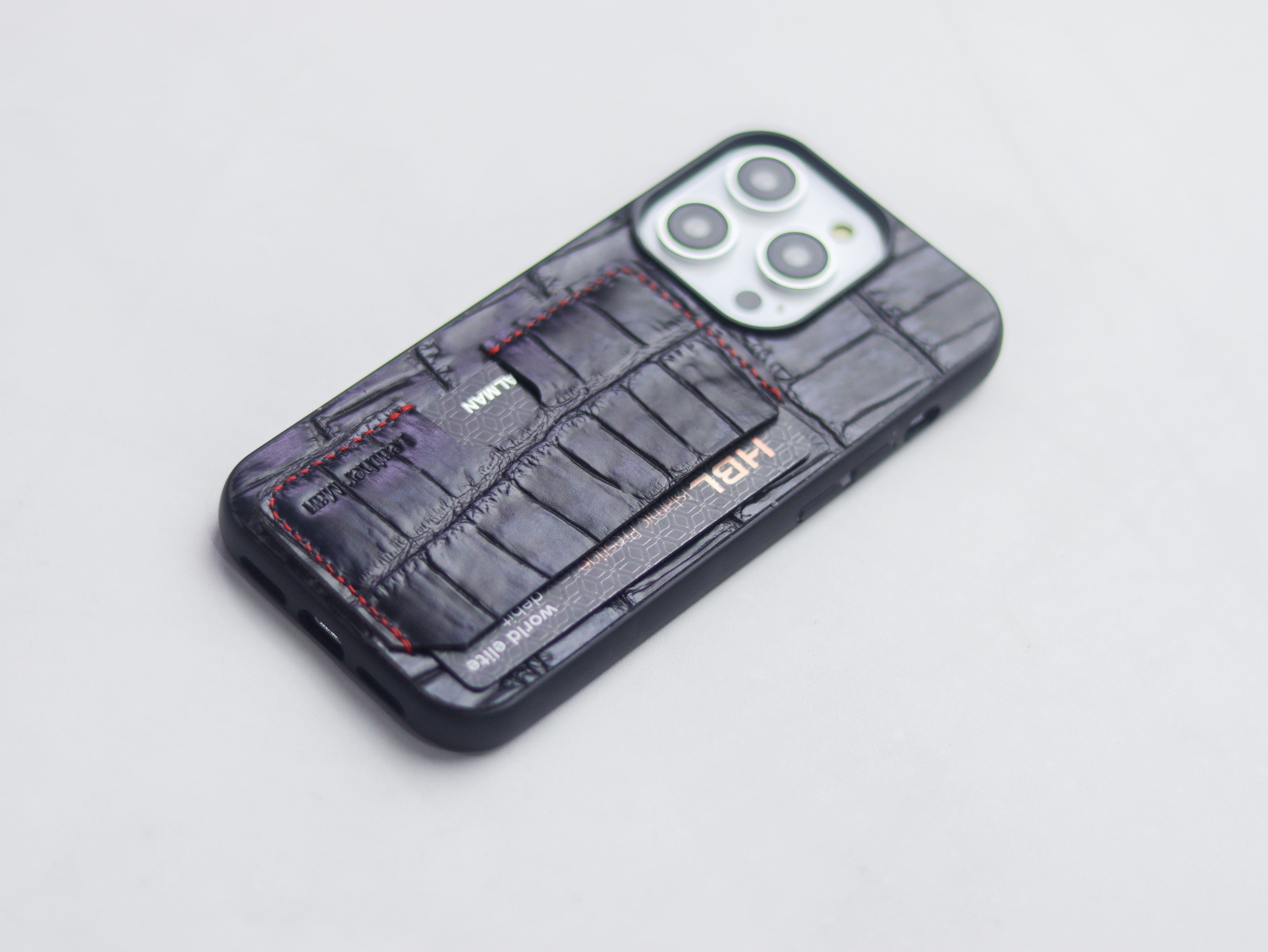 BLACK CROCO LEATHER (LARGE SCALES) - WALLET PHONE CASE