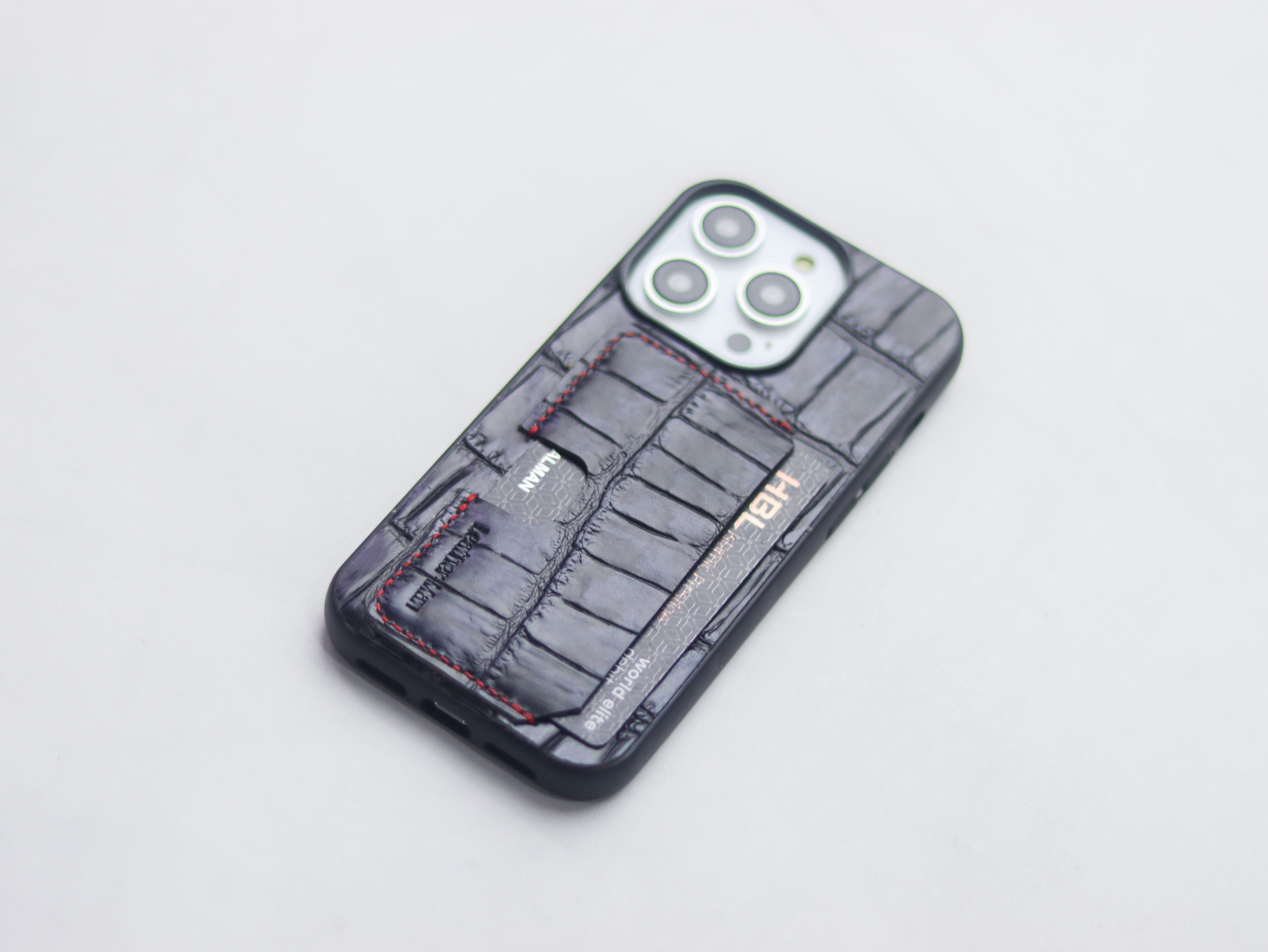 BLACK CROCO LEATHER (LARGE SCALES) - WALLET PHONE CASE