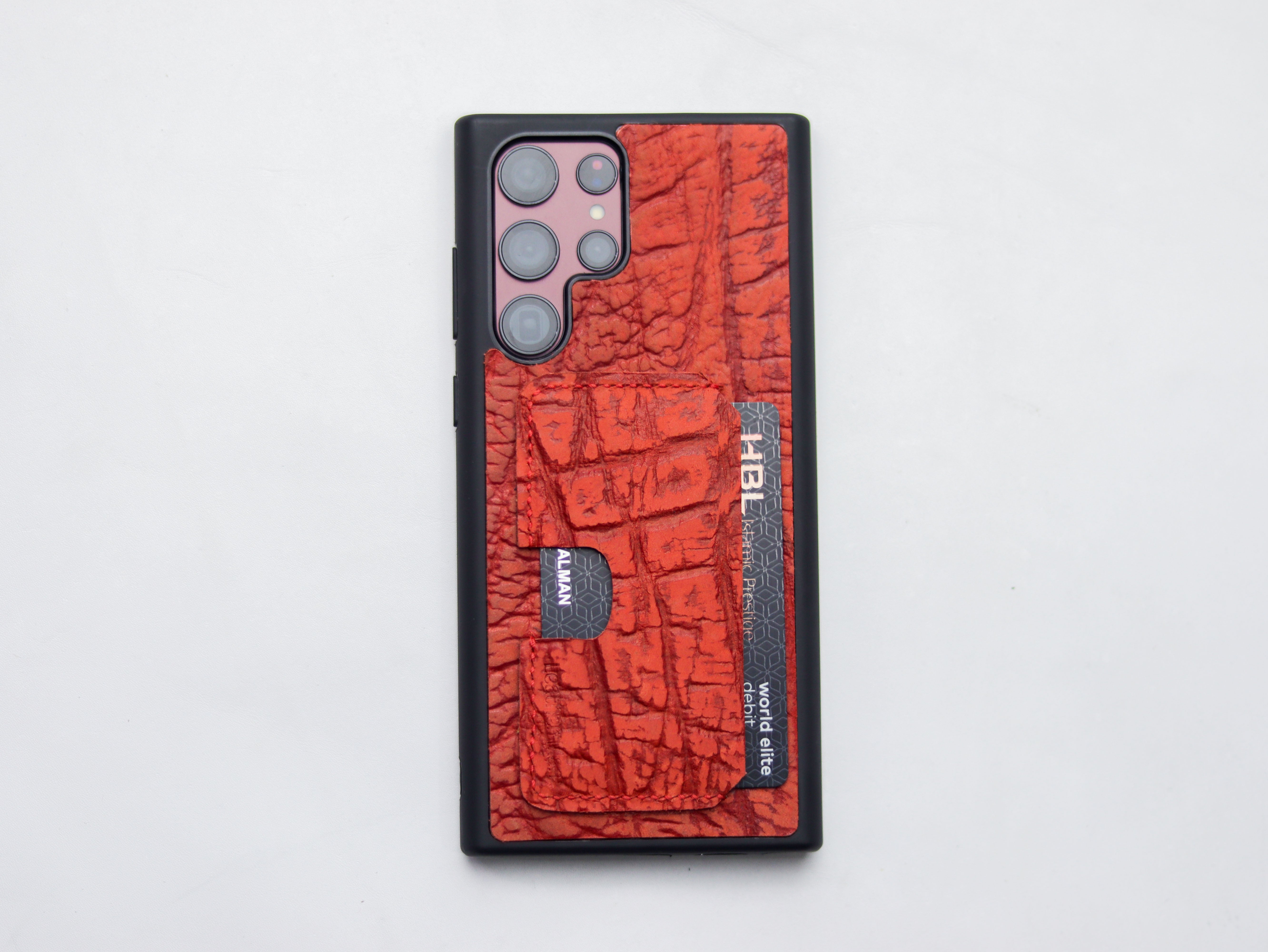 RED TEXTURED LEATHER WALLET PHONE CASE